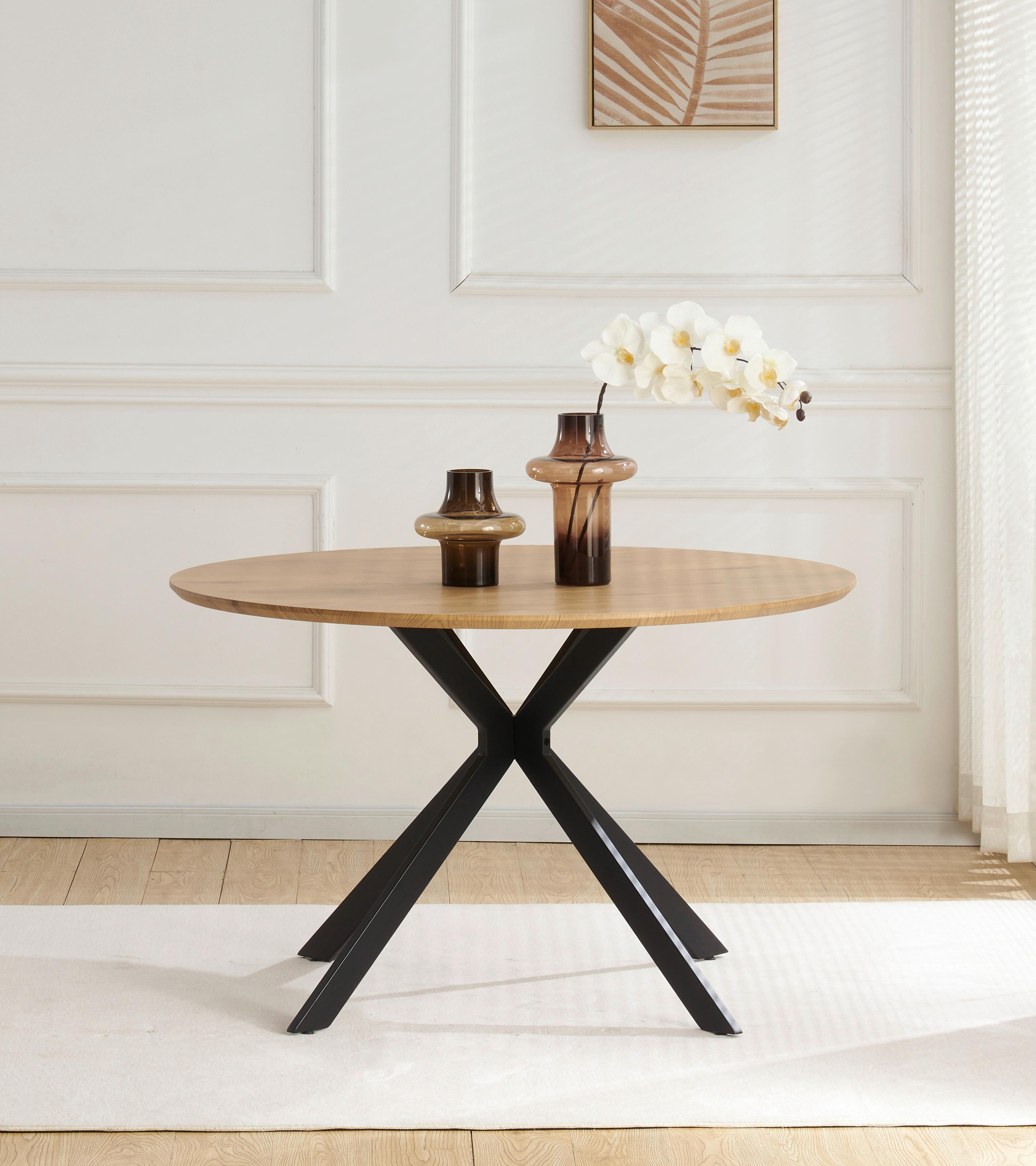 Esstisch Levin Mdf Eiche Dekor, B: 120 cm - Eichefarben/Schwarz, KONVENTIONELL, Holzwerkstoff/Metall (120/76/120cm) - MID.YOU