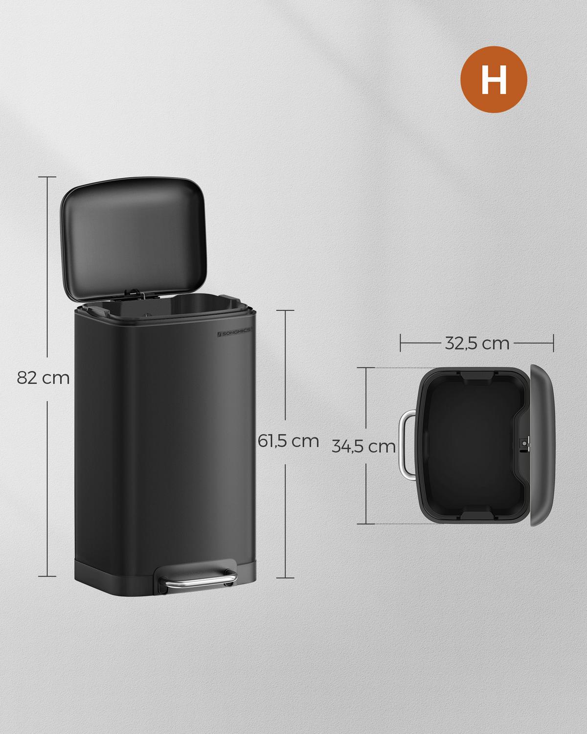 Abfallsammler Schwarz B: 34,5cm - Schwarz, Basics, Kunststoff/Metall (34,5/61,5/32,5cm)