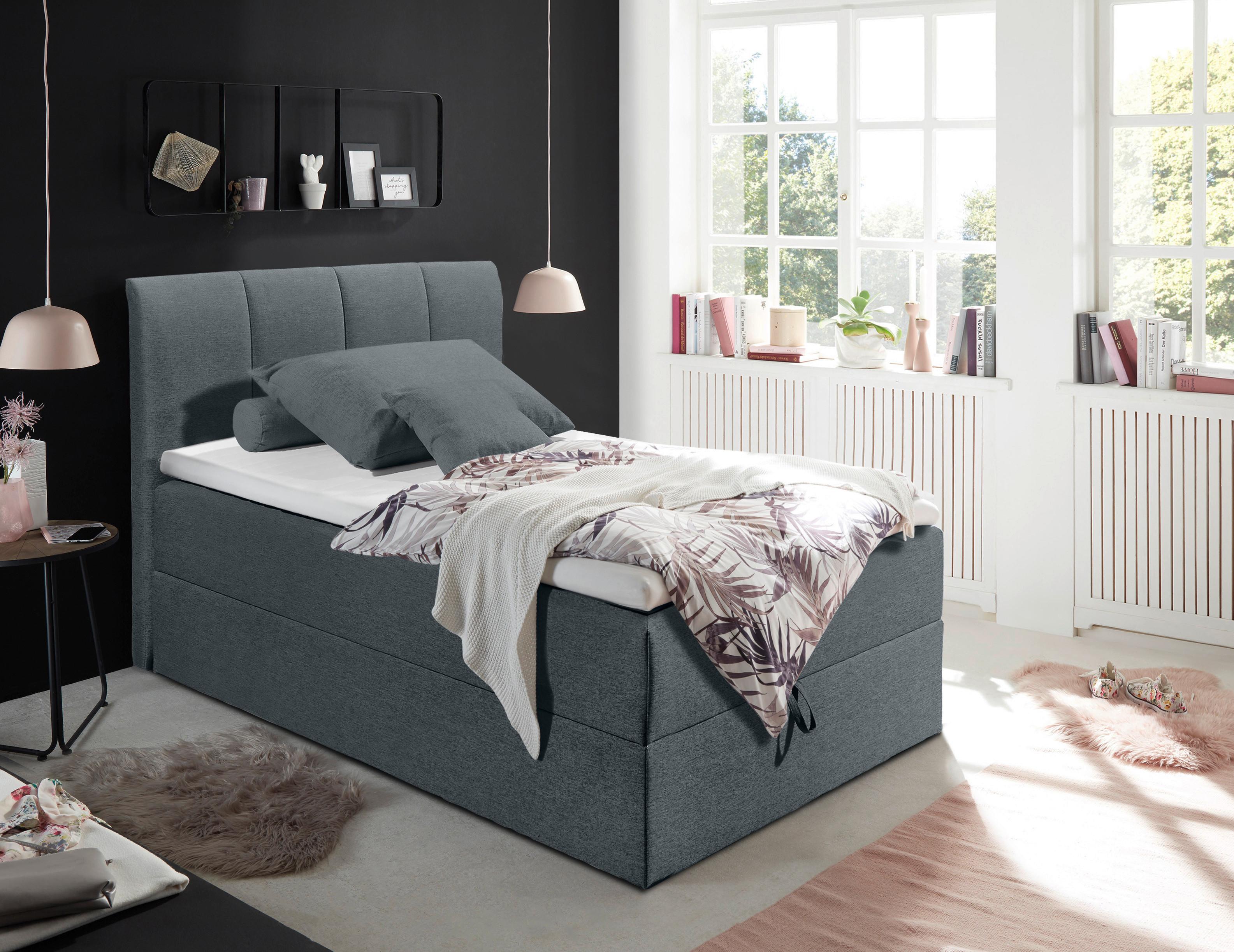 Boxspring postel GRANADA antracitová 120x200 cm - černá/antracitová, Basics, textil/plast (120/200cm) - MID.YOU