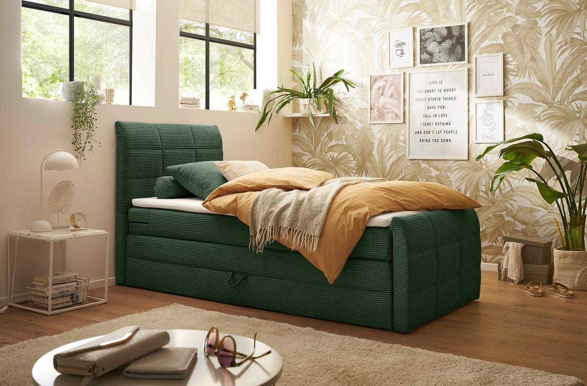 Boxspringbett Mit Topper & Bettkasten 100x200 Cm Bolivia - Schwarz/Grün, MODERN, Holzwerkstoff/Textil (100/200cm) - MID.YOU