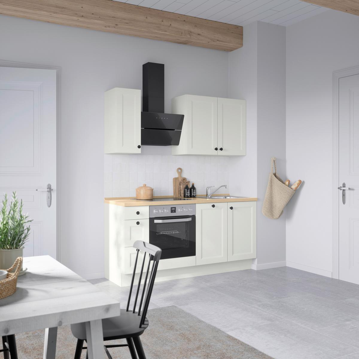 Kuchynská linka 180 cm, biela/dekor dub Sierra - čierna/biela, Romantik / Landhaus, kov/kompozitné drevo (180cm) - Nobilia
