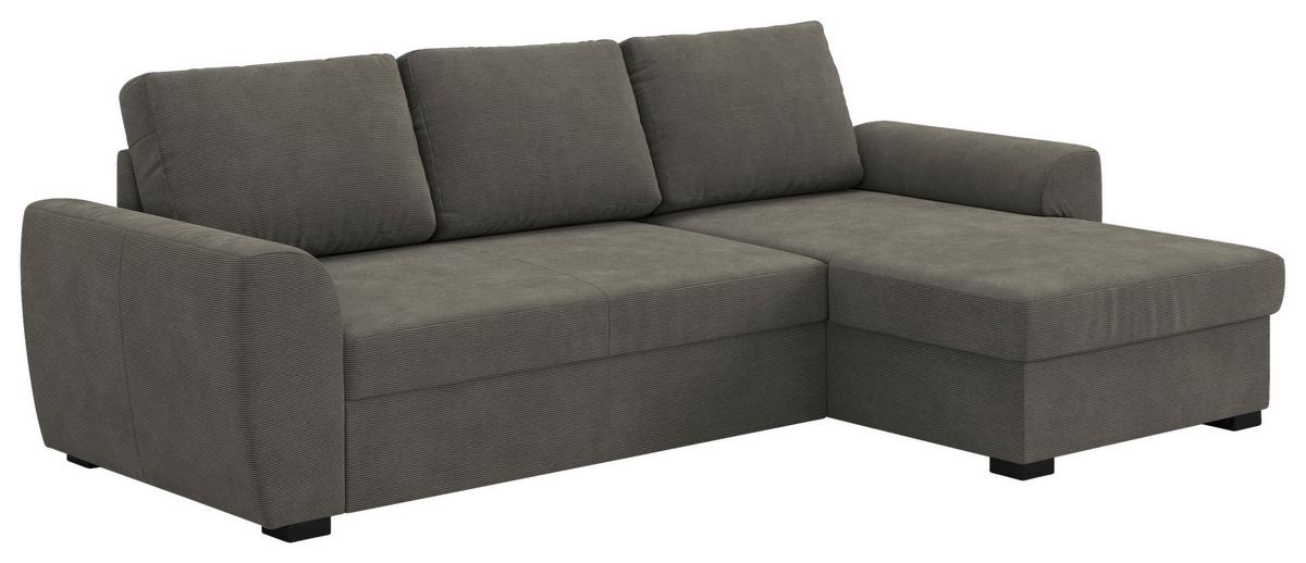 Ecksofa mit Bettfunktion Cord anthrazit, B: 253cm - Anthrazit/Schwarz, Trend, Textil (253/154cm) - MID.YOU