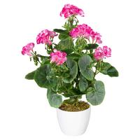 Kunstpflanze Geranie inkl. Topf D: 13 cm - Pink/Weiß, Design, Keramik/Kunststoff (40cm) - P & B