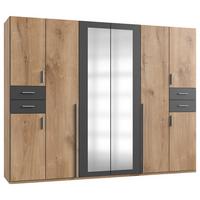 Drehtürenschrank Mit Spiegel 270cm Vegas, Eiche Dekor - Eichefarben/Graphitfarben, Basics, Holzwerkstoff (270/208/58cm) - MID.YOU
