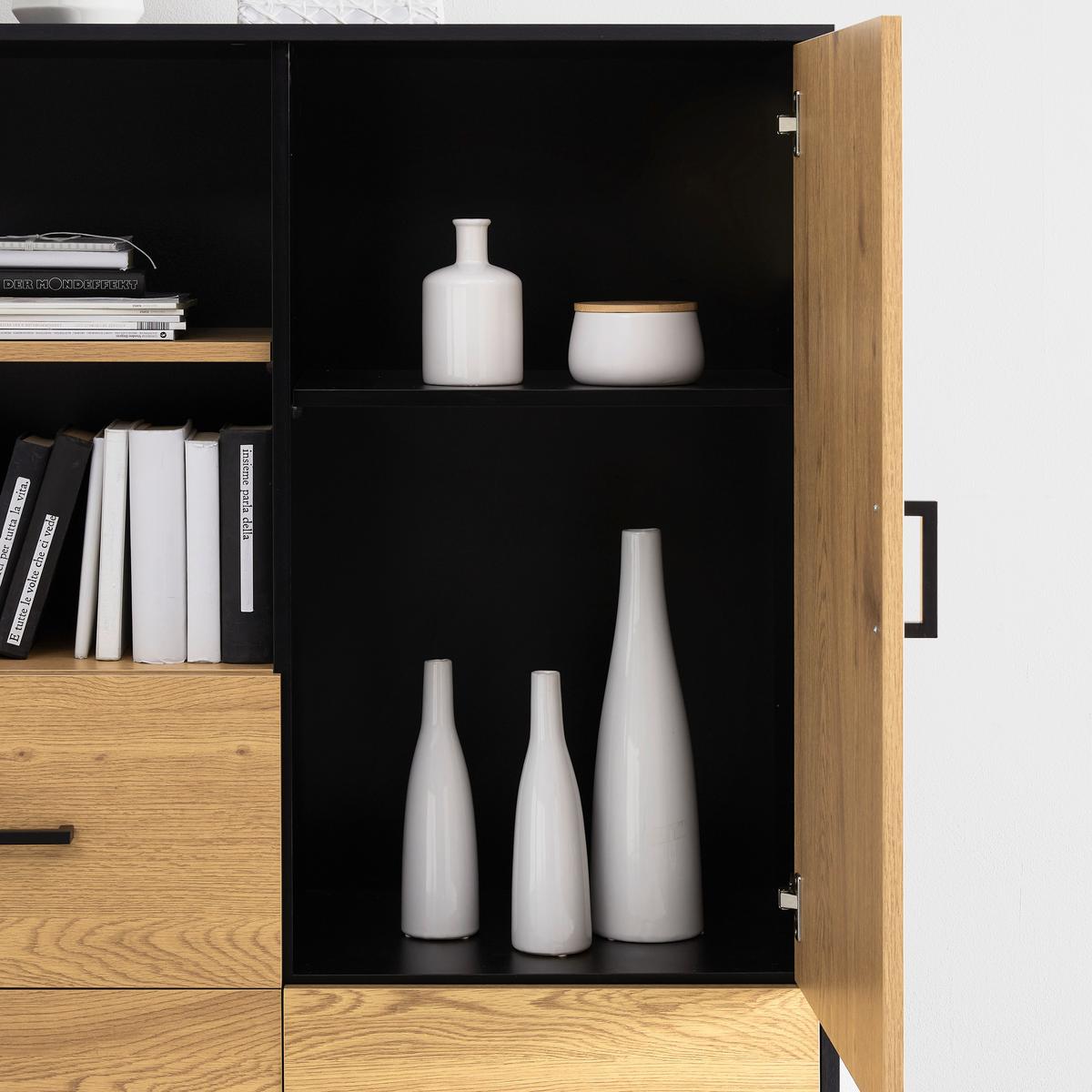 Komoda GIORGIA - čierna/farba duba, Modern, kov/kompozitné drevo (100/140/40cm) - Bessagi Home