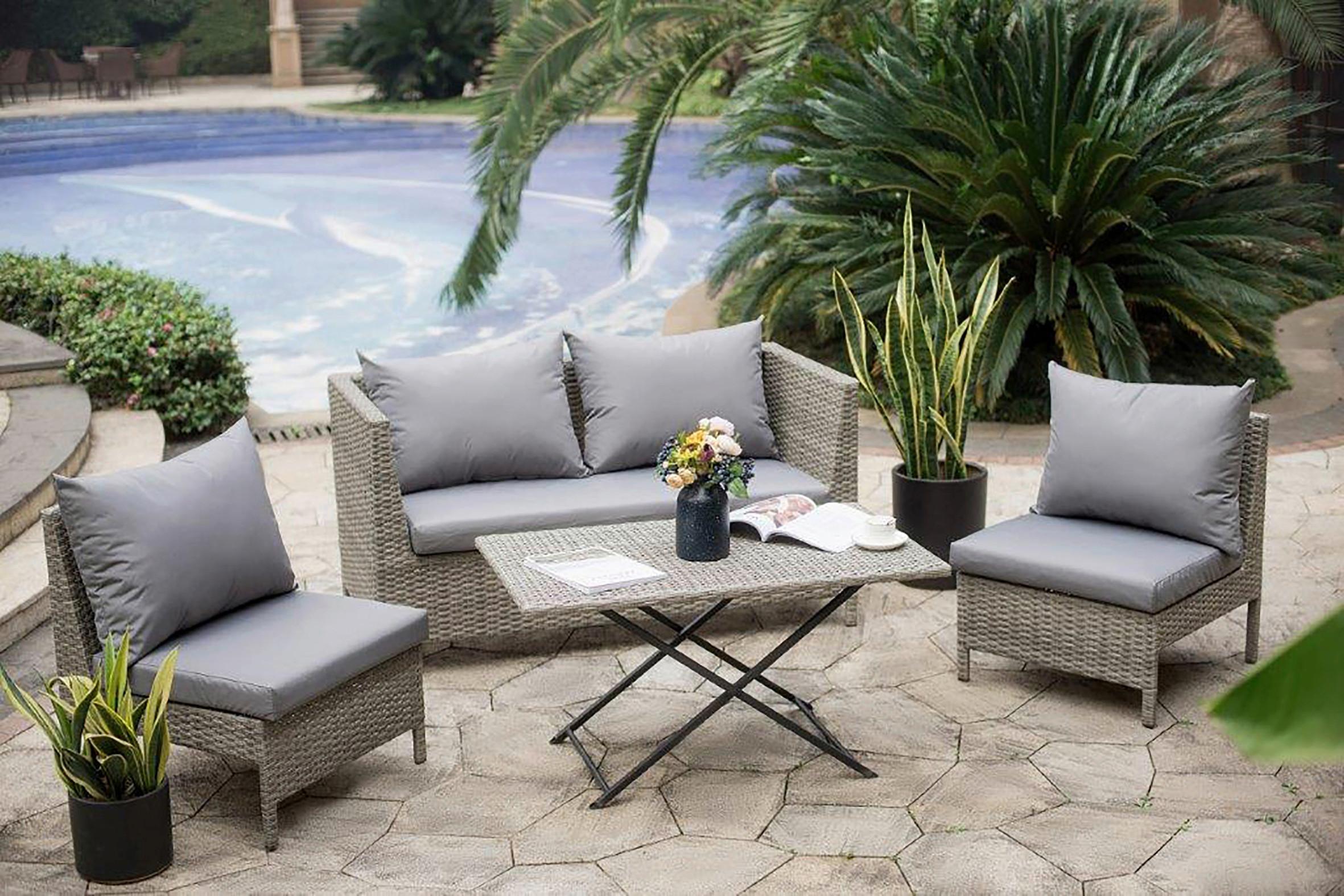 Loungegarnitur 4-tlg. Los Angeles - Beige/Grau, Basics, Kunststoff (100/53/59cm)
