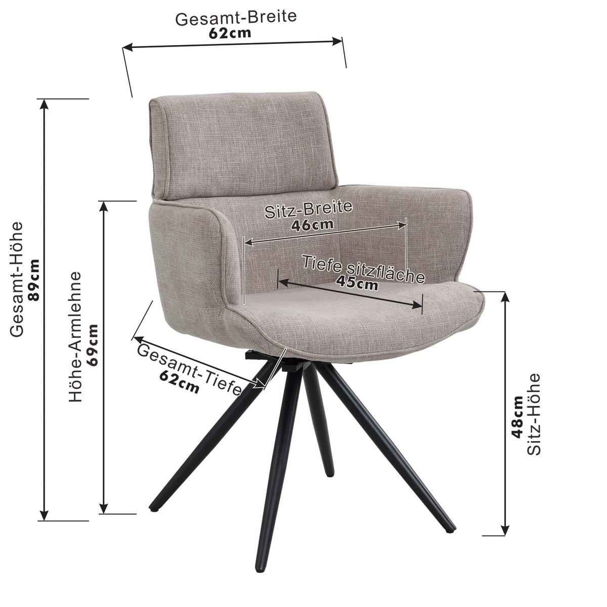 Armlehnstuhl Elis Webstoff Taupe, B: 62 cm - Taupe/Schwarz, KONVENTIONELL, Textil/Metall (62/89/62cm) - Livetastic