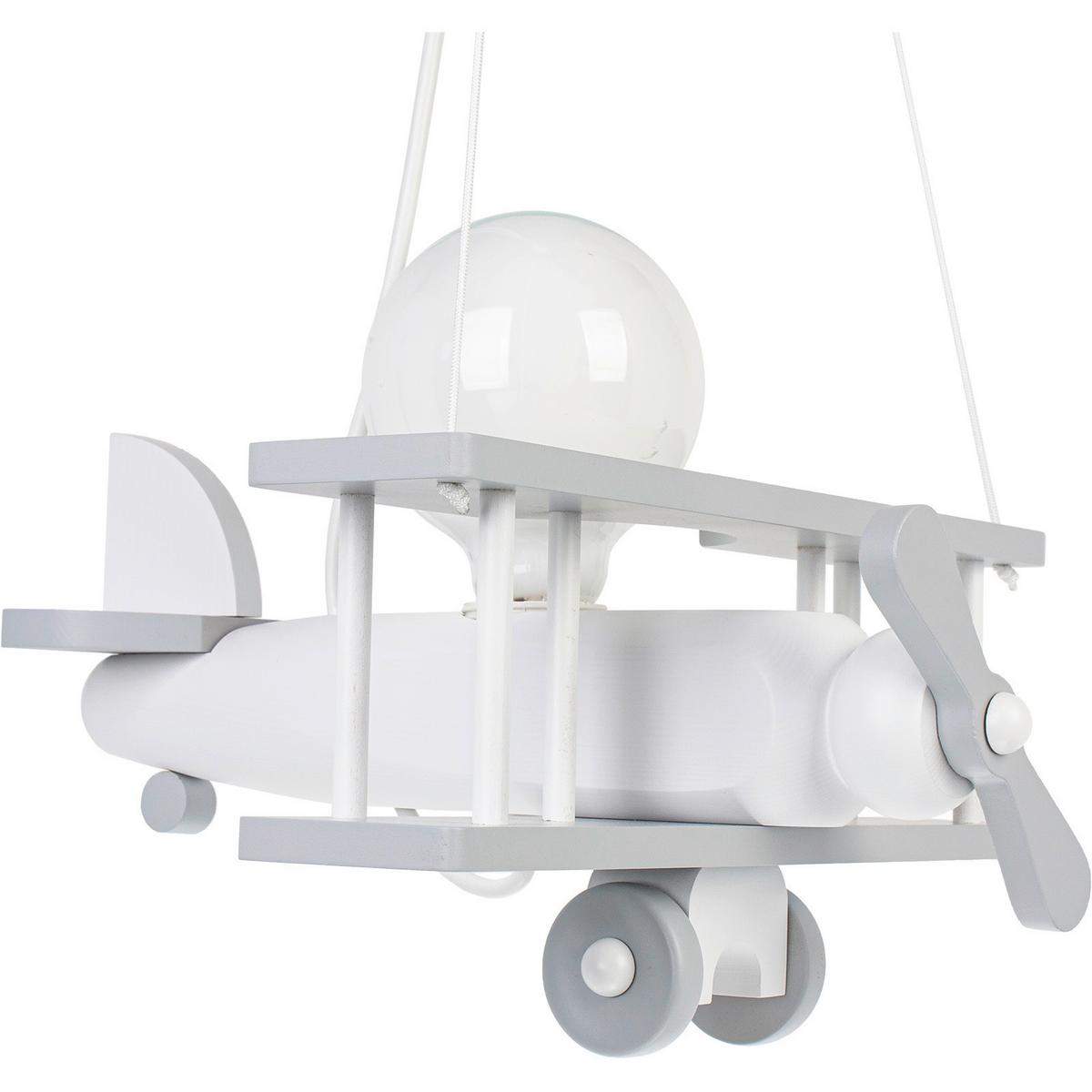 Kinderhängeleuchte Flugzeug H: 75 Cm 1-Flammig - Weiß/Grau, KONVENTIONELL, Holz (29/31/75cm)