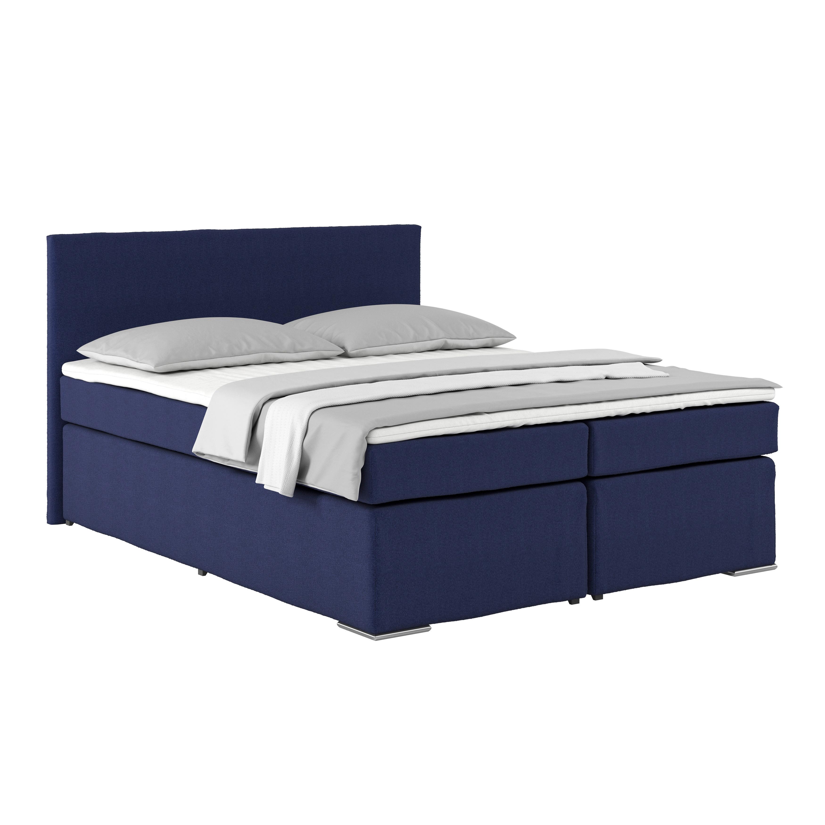 Posteľ Boxspring NERO 160x200 cm, modrá - tmavomodrá/chrómová, Konventionell, kov/textil (160/200cm)