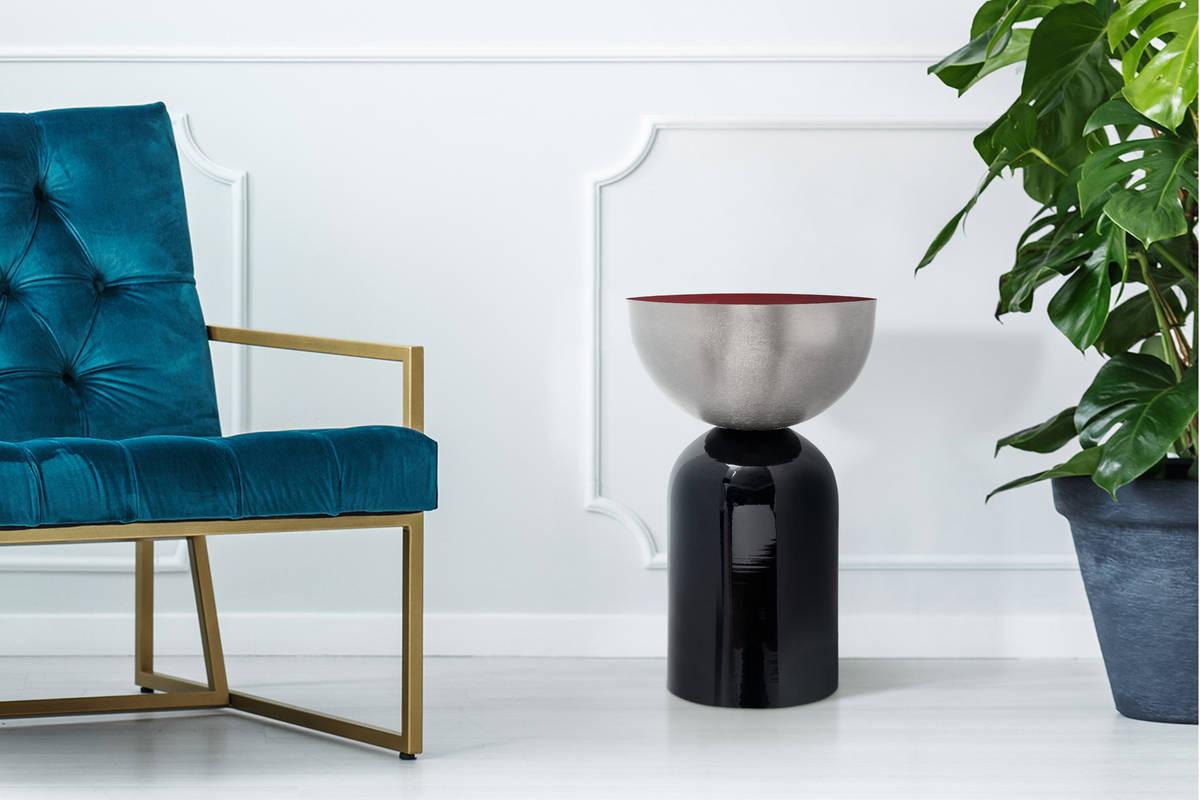 Dekosäule mit Schale Art Deco 125 H: 59 cm - Pflaume/Silberfarben, Trend, Metall (37/37/59cm) - Kayoom