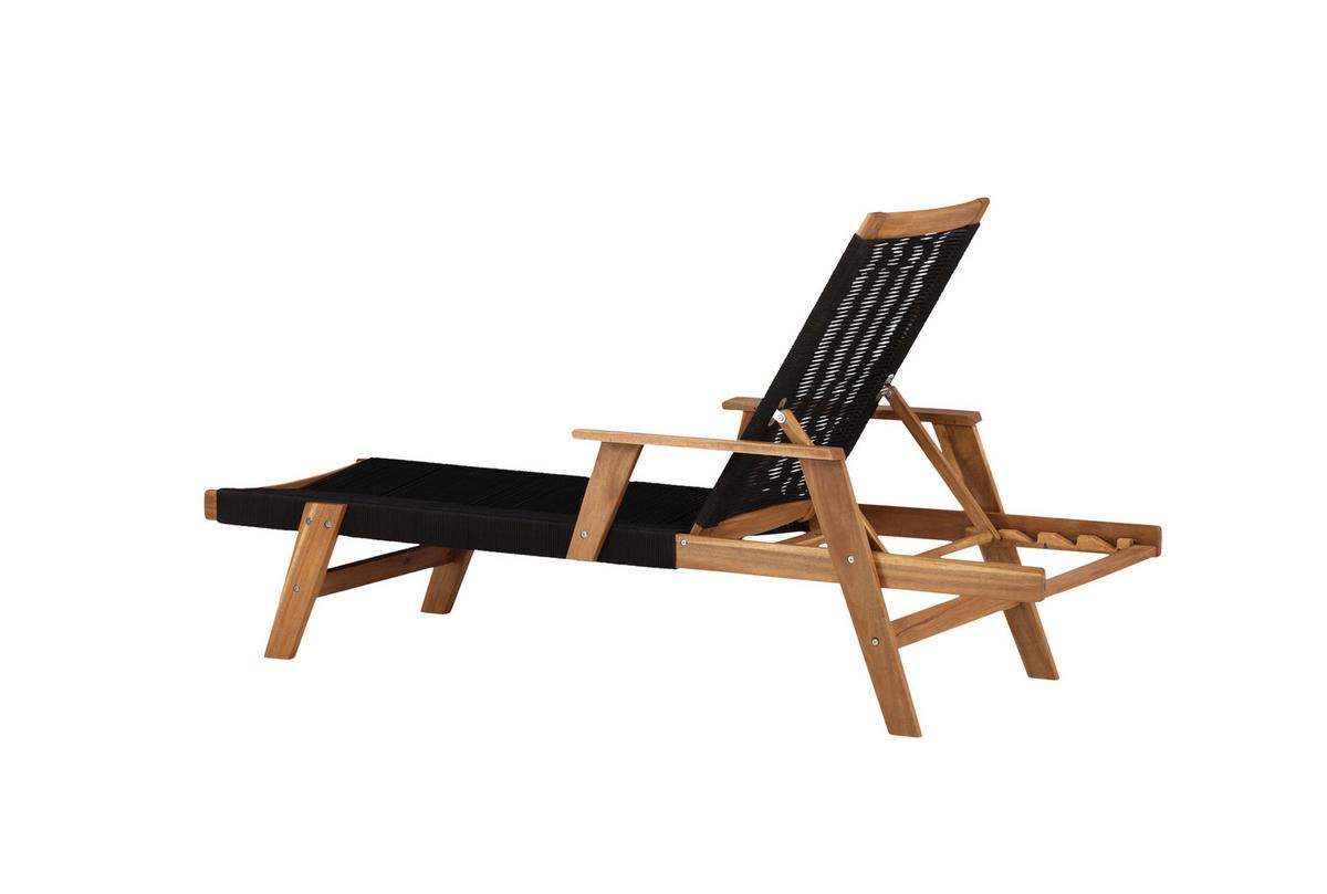 Sonnenliege Little John Akazienholz Verstellbar - Schwarz/Akaziefarben, KONVENTIONELL, Holz (73/35/200cm) - Gardenson