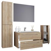 Badezimmer Badinos 5-teilig Sonoma Eiche B: 80 cm - Schwarz/Weiß, MODERN, Keramik/Holzwerkstoff (147cm) - MID.YOU