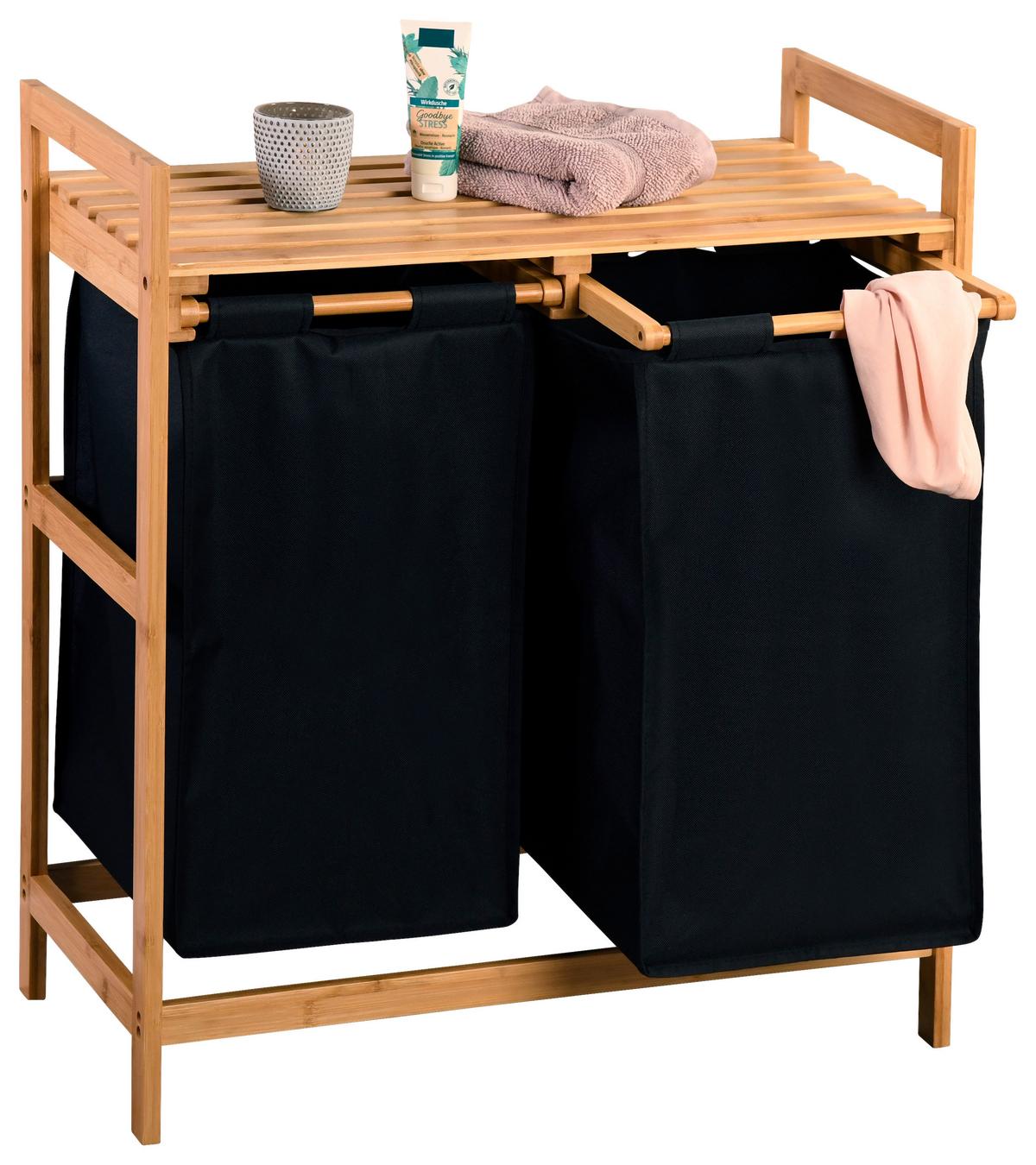 Wäschesammler Sortierfunktion, B: 64 Cm - Schwarz/Braun, Basics, Naturmaterialien/Textil (64/73/33cm) - Kesper