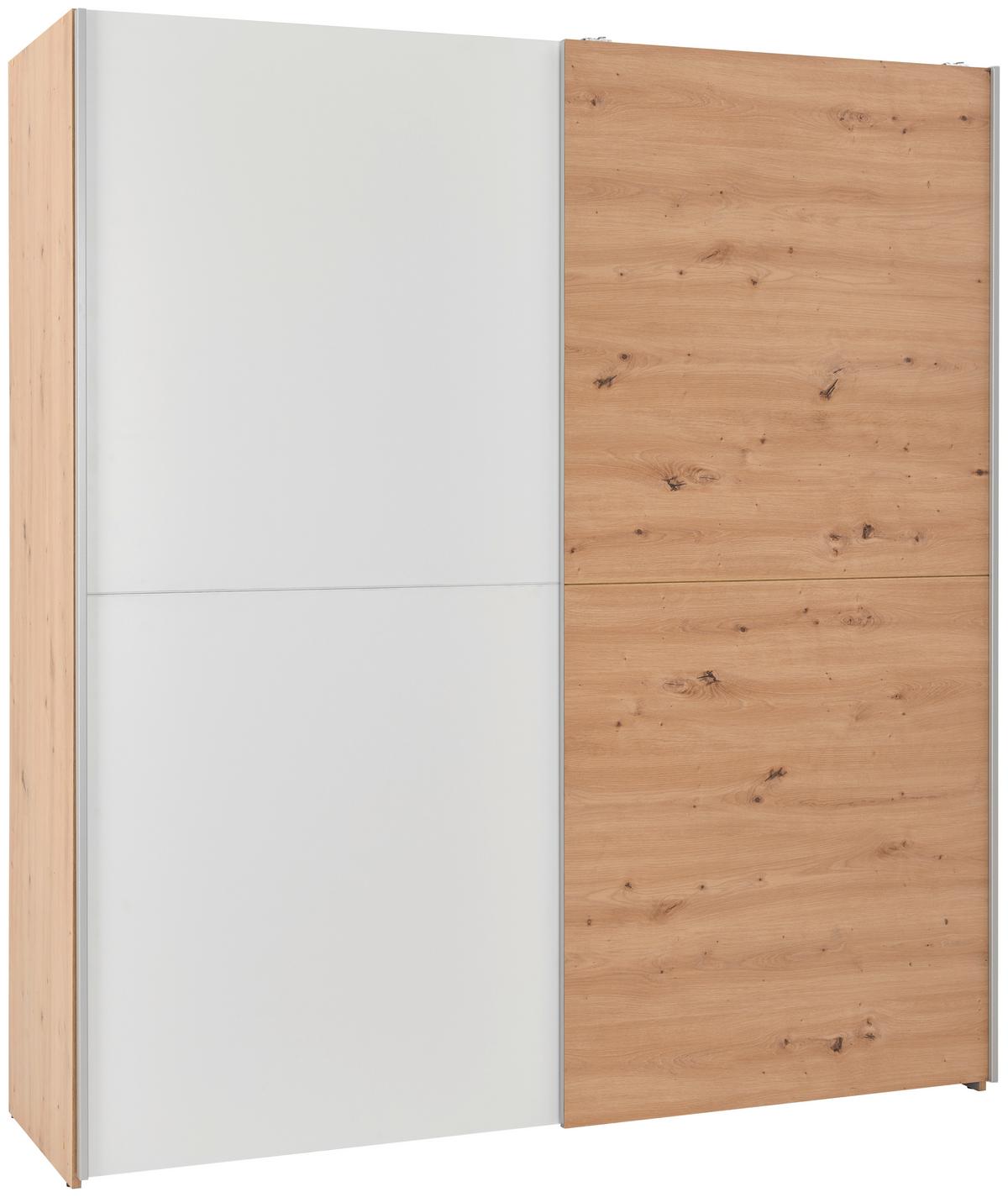 Schwebetürschrank Time, Weiß Eiche Artisan Dekor, B: 170 cm - Eichefarben/Weiß, Basics, Holzwerkstoff (170/190/59cm)