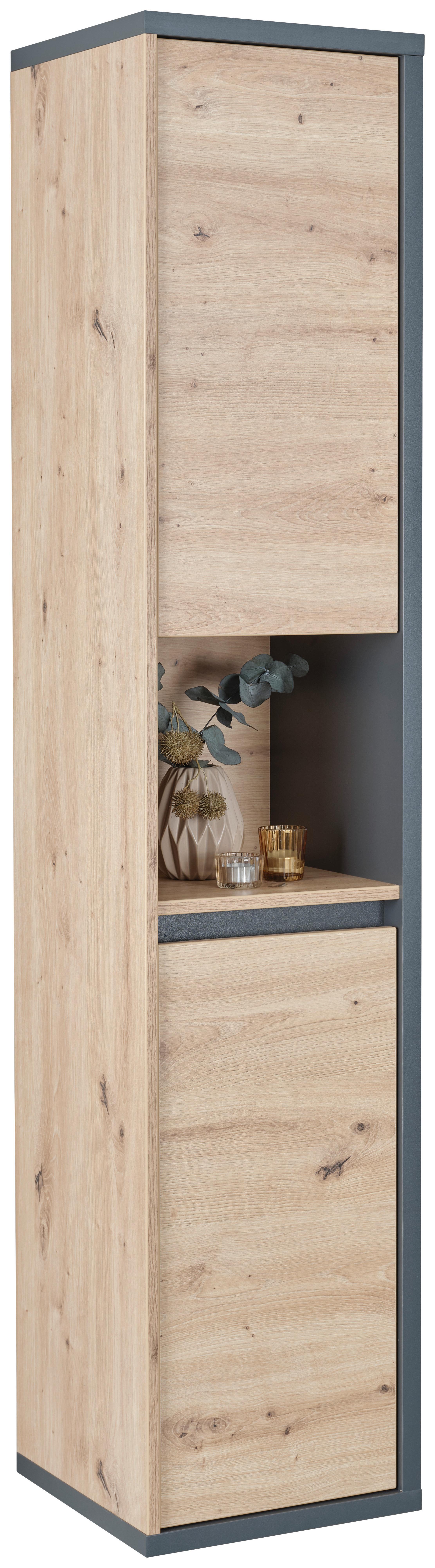 Badezimmer Hochschrank Camillo 35x170 cm, Melamin Eichefarben