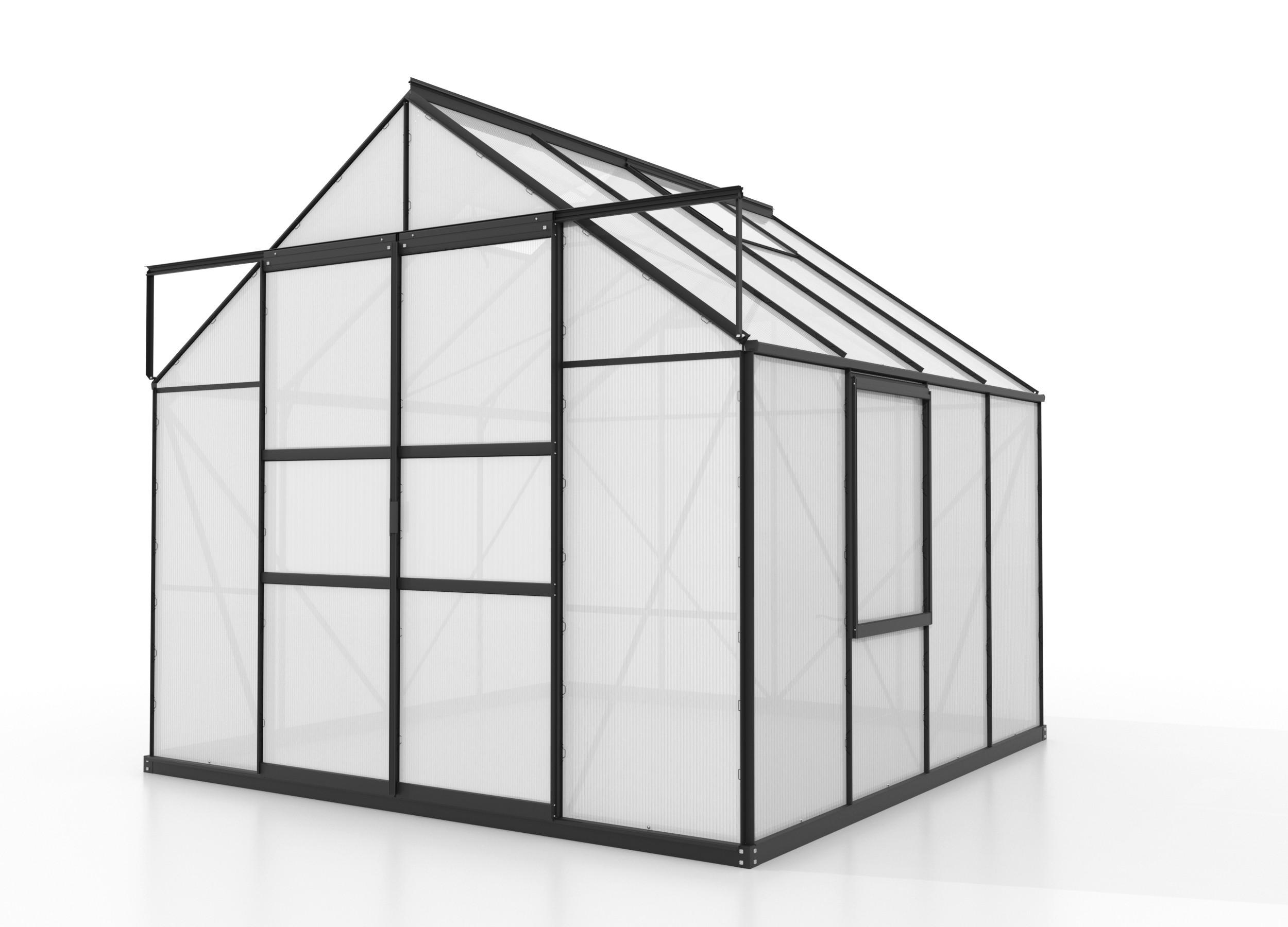 Gewächshausbausatz Meridian 2 6700 6,7 M2 Metall/Kunststoff - Schwarz, Basics, Kunststoff/Metall (257/231,8/258cm)