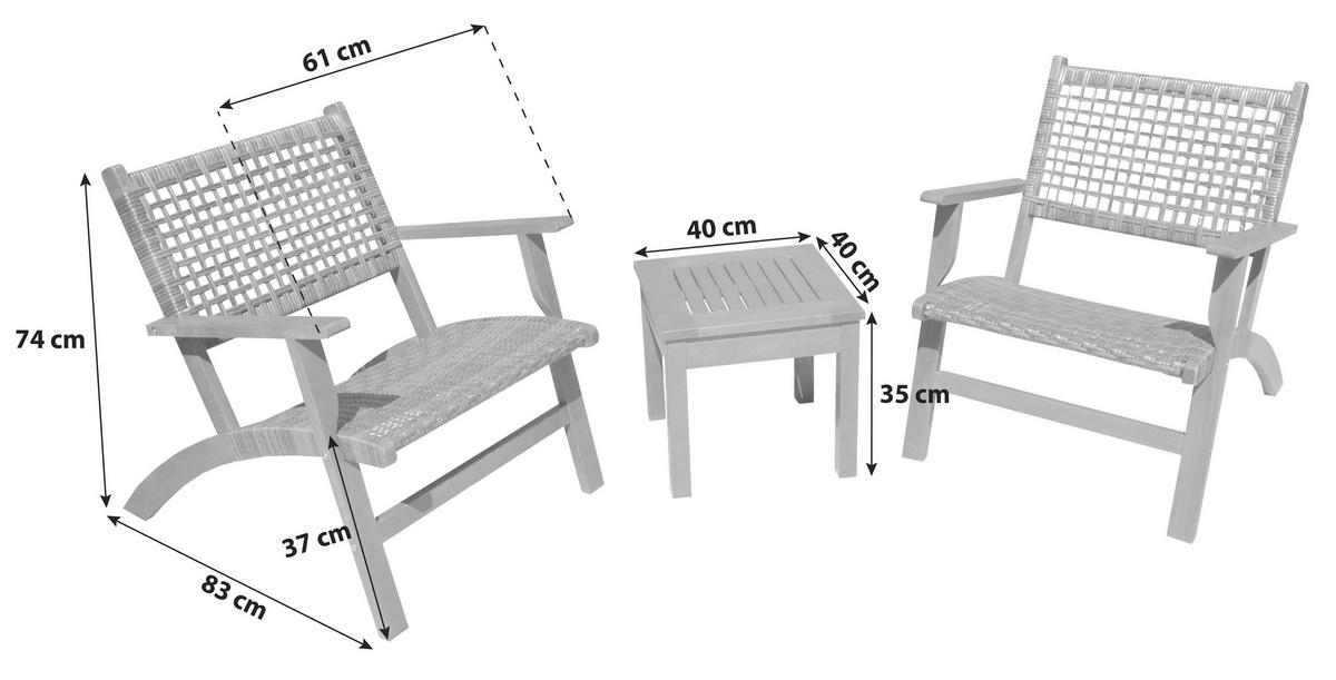 balkonmöbel Set Sonora Eukalyptusholz - Dunkelbraun, Basics, Holz - Gardenson