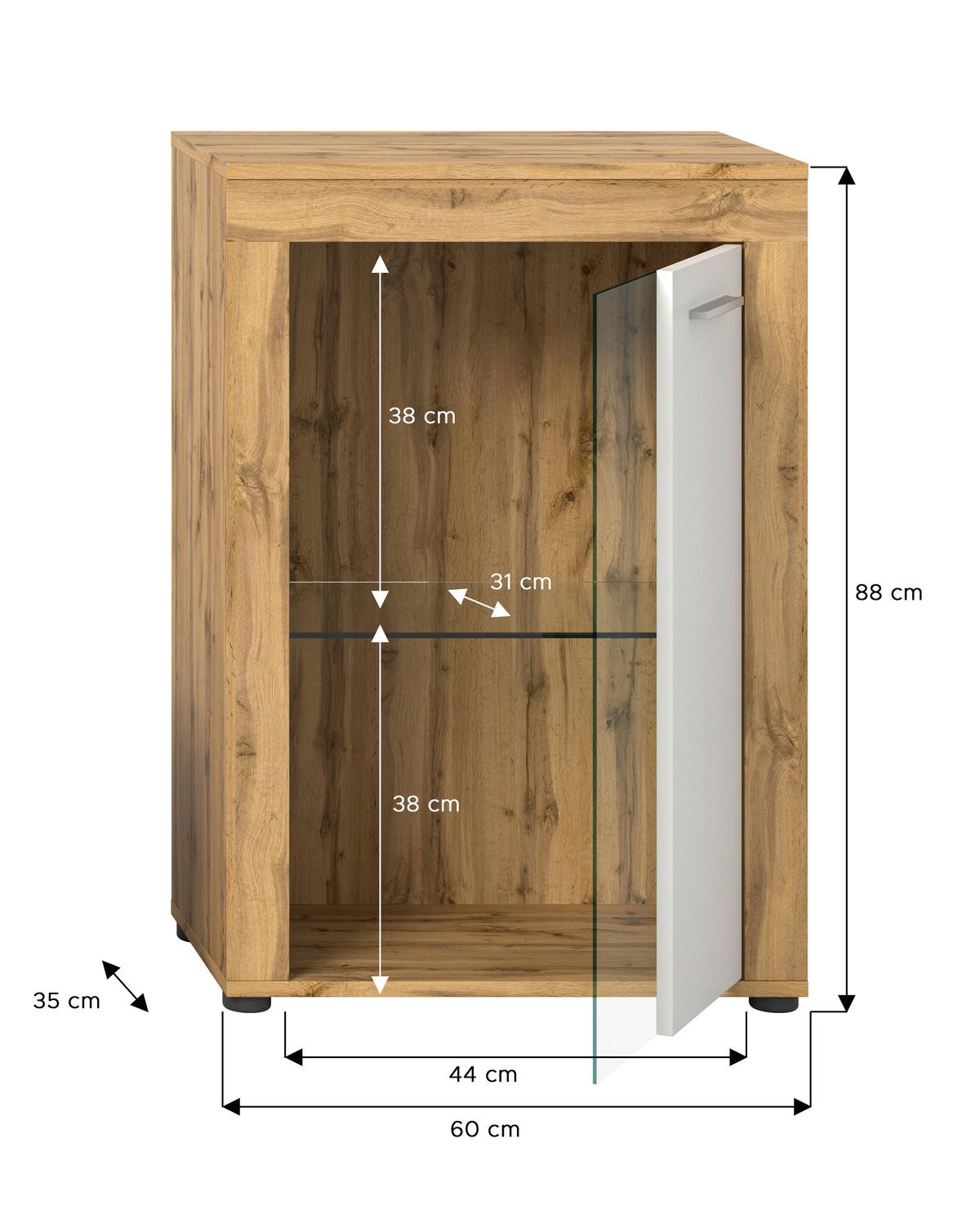 Vitrine Jam Weiß/eiche Dekor B: 86 Cm - Eiche Wotan/Schwarz, Design, Glas/Holzwerkstoff (86/60/35cm) - MID.YOU