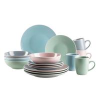Kombiservice Elissa II 4 Personen Geschirr Set - Türkis/Rosa, Basics, Keramik - Mäser