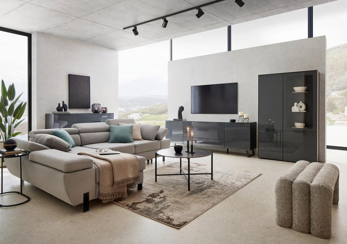 VITRÍNA MAX BOX - barvy chromu/antracitová, Moderní, kov/kompozitní dřevo (109/179/42cm) - Premium Living