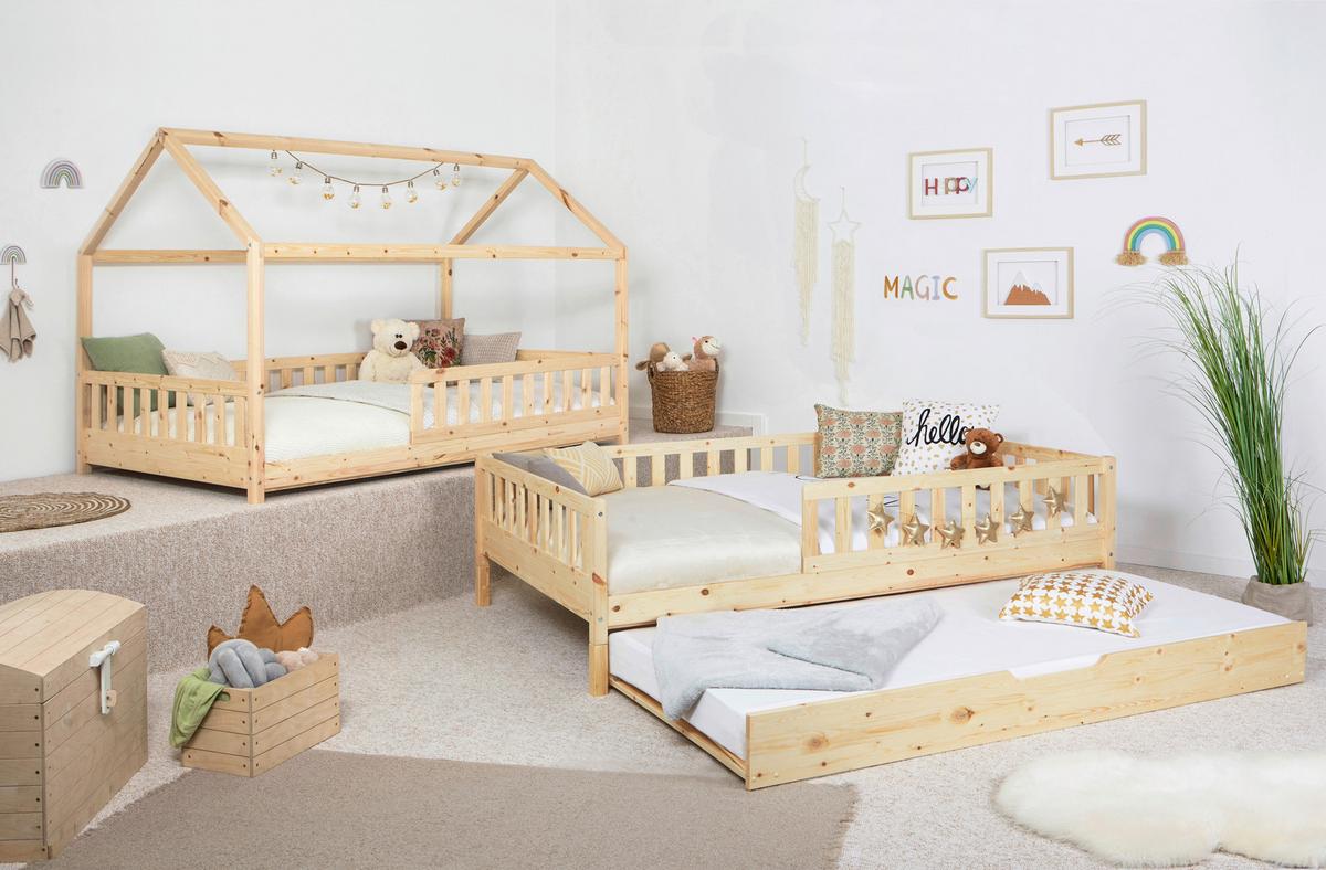 Hausbett 120x200 Cm Kiefer In Naturfarben Und Zusatzbett - Naturfarben, MODERN, Holz (120/200cm) - MID.YOU