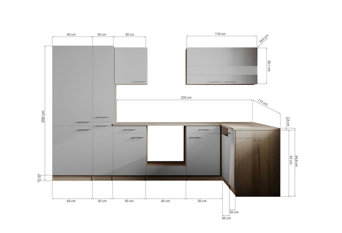 Eckküche Merle Schwarz/Eichefarben B: 310cm - Eichefarben/Schwarz, Basics, Holzwerkstoff (310cm) - Respekta