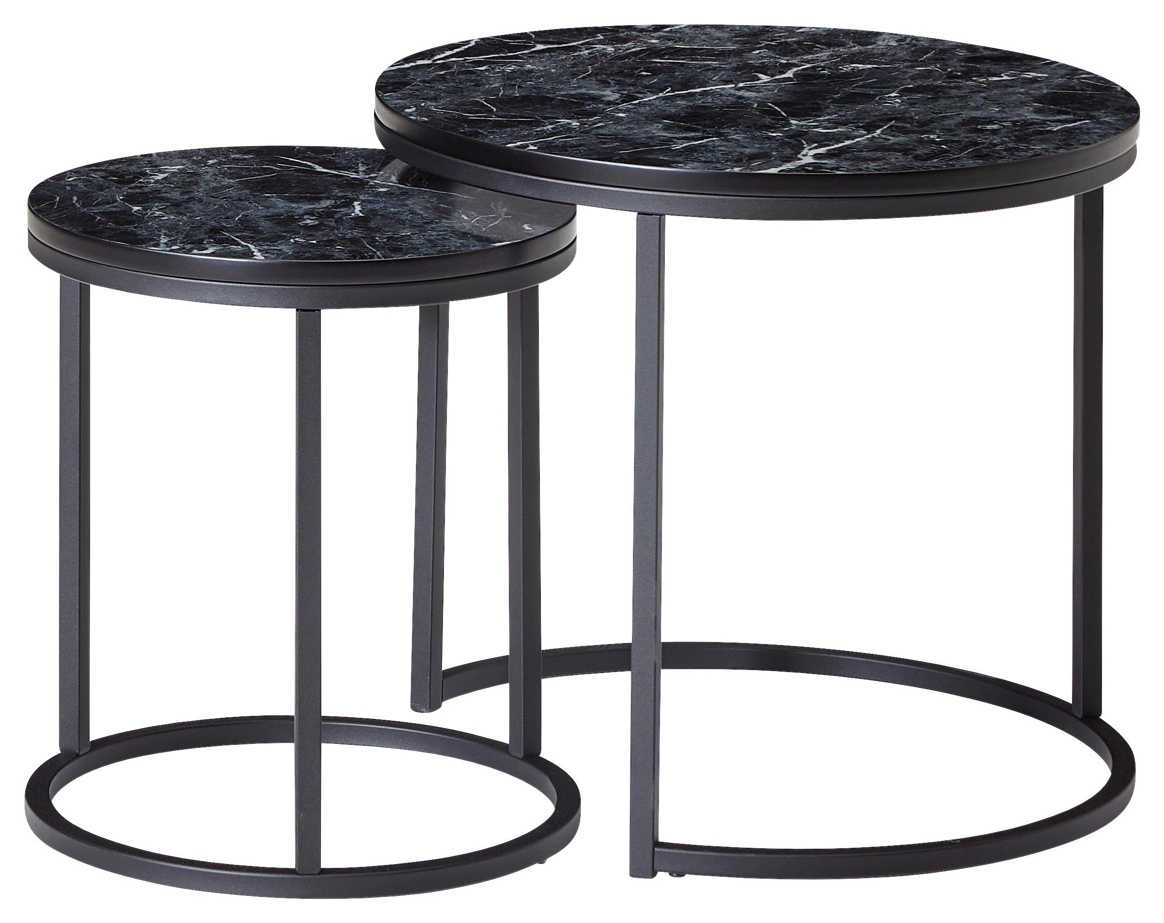 Beistelltisch Rund 2er-set In Marmoroptik Schwarz