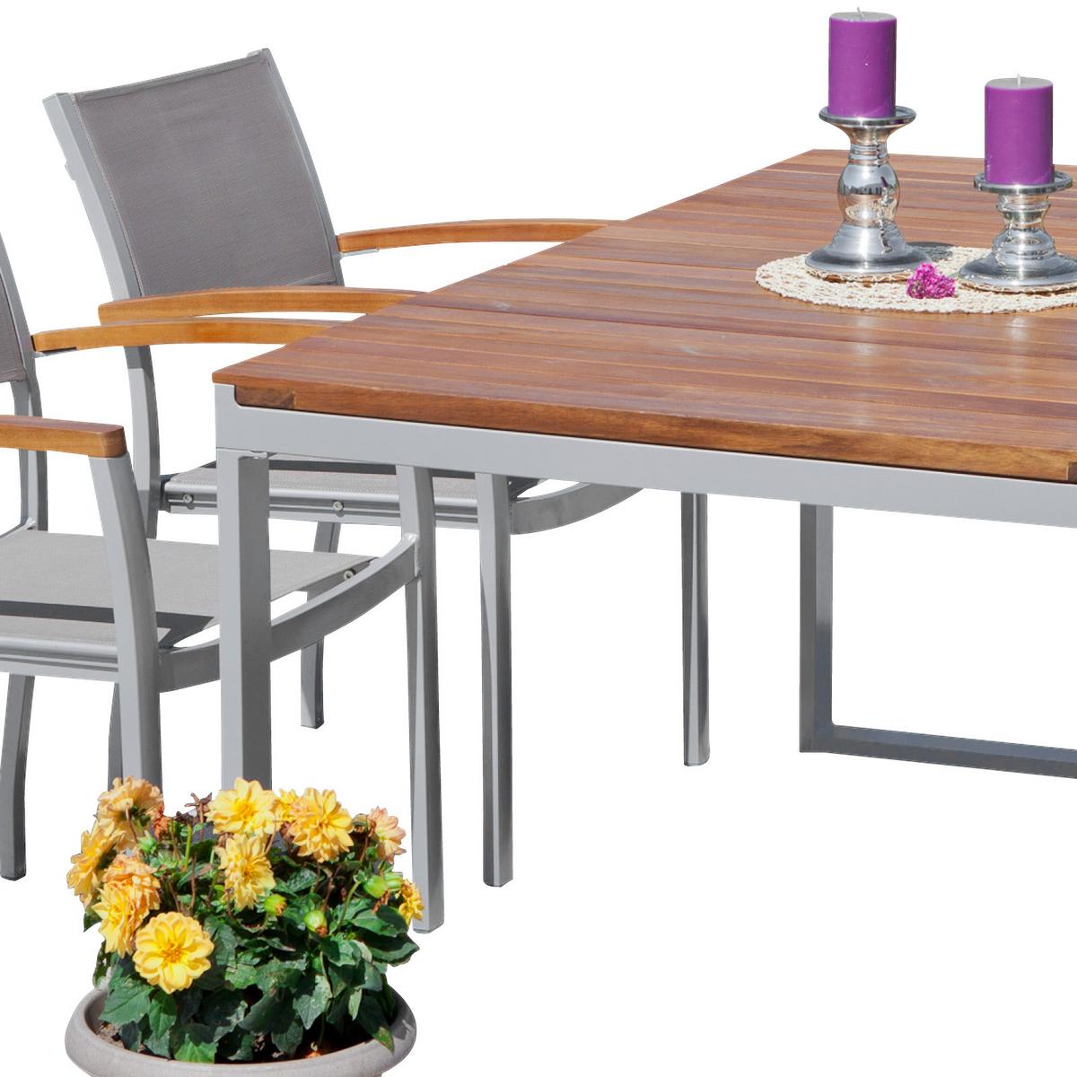 Gartenmöbel Set 5-tlg. Naxos Aluminium/akazienholz - Silberfarben/Grau, ROMANTIK / LANDHAUS, Holz/Textil - Gardenson