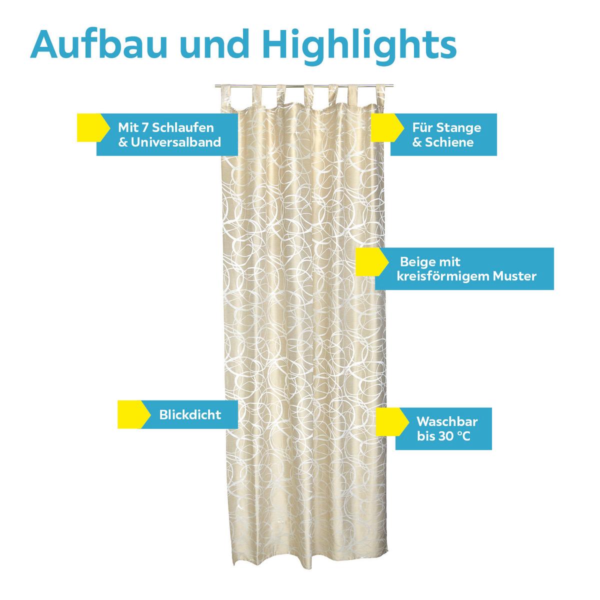Vorhang Mit Schlaufen Und Band Linda 140x255 Cm Beige - Beige, KONVENTIONELL, Textil (140/255cm) - Ondega