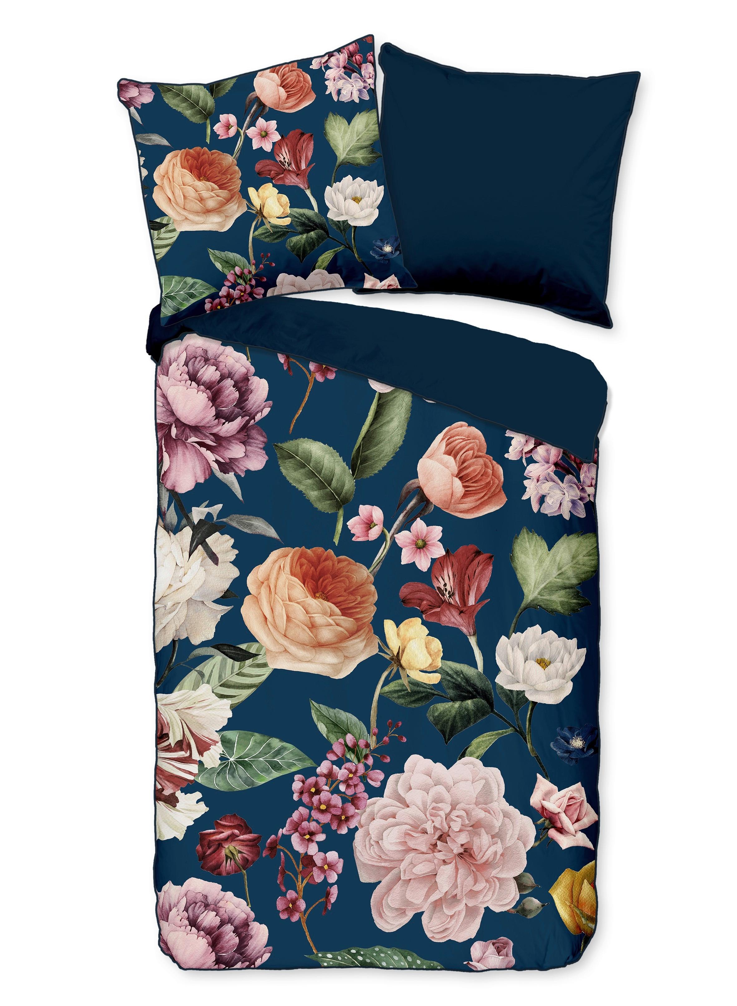 Wendebettwäsche Fiori Blau 155x220 cm - Blau/Dunkelblau, Natur, Textil (155/220cm)