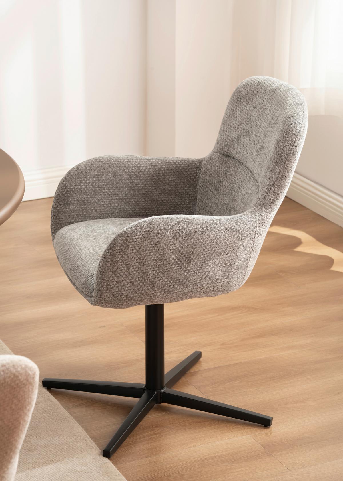 Armlehnstuhl Amber Chenille Grau, B: 56 cm - Schwarz/Grau, MODERN, Holz/Textil (57/85/63cm) - Livetastic