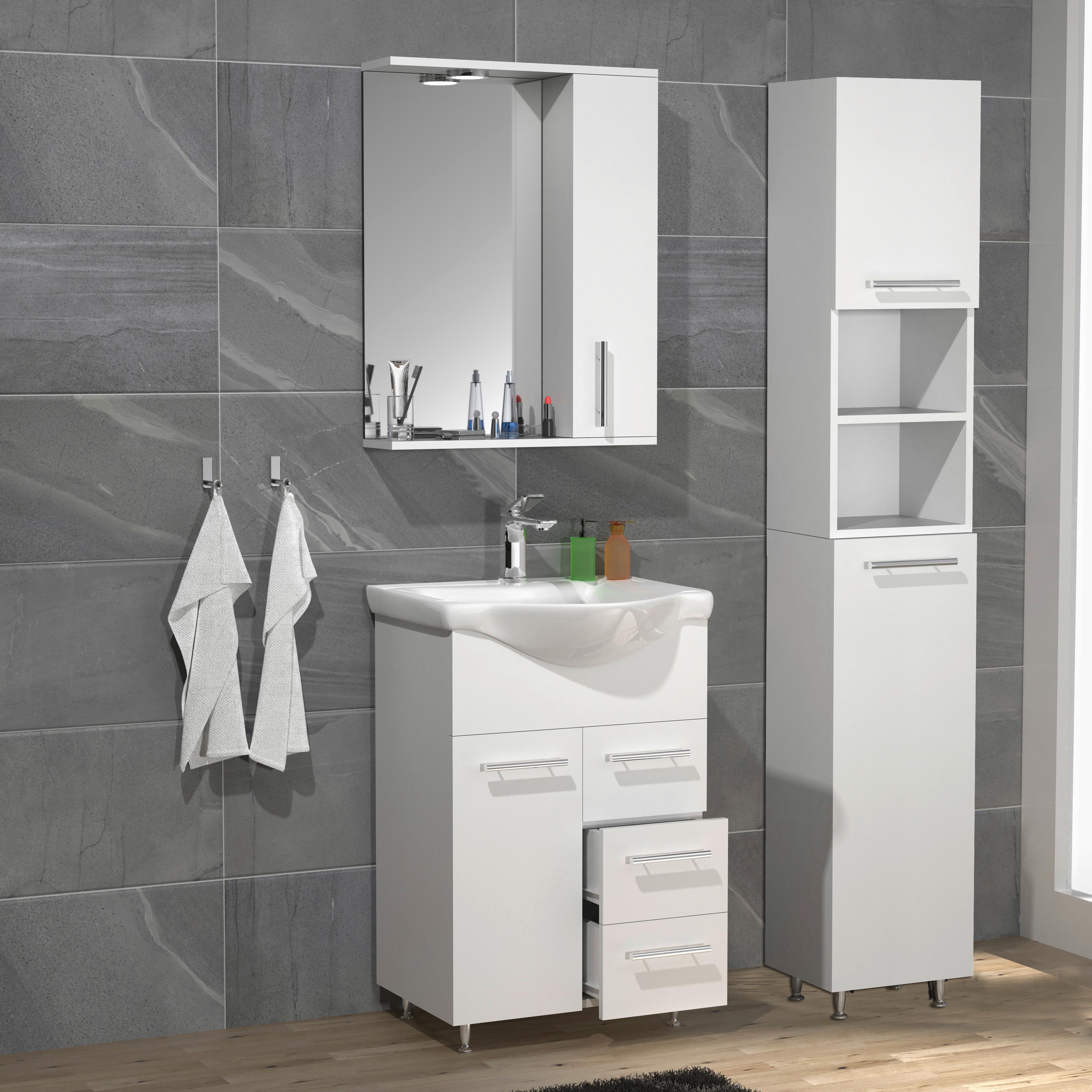 Badezimmer Lisalo L - Silberfarben/Weiß, MODERN, Glas/Keramik (85cm) - MID.YOU