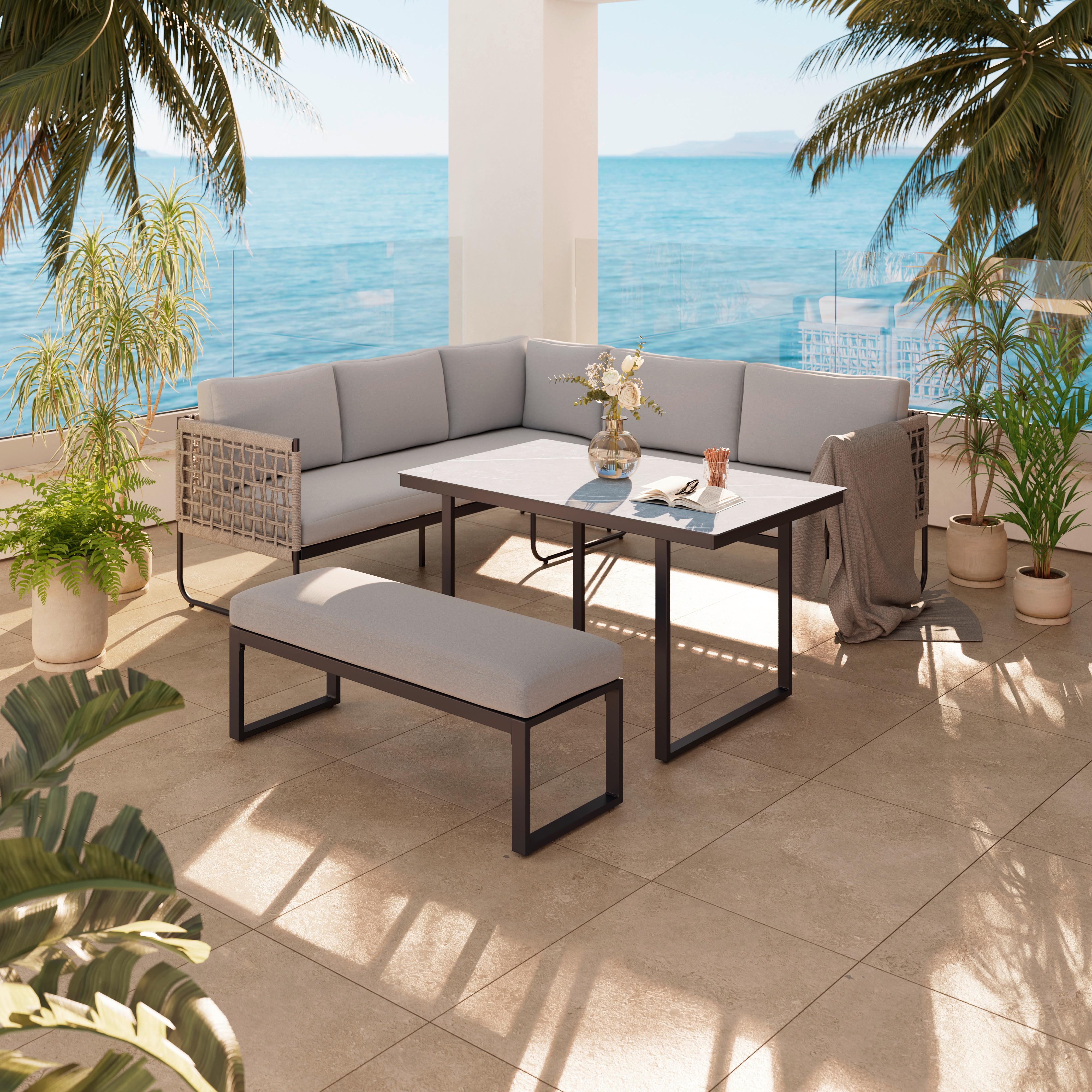 Loungegarnitur Perth - Anthrazit/Grau, MODERN, Glas/Textil (196/218,5cm) - Beldano