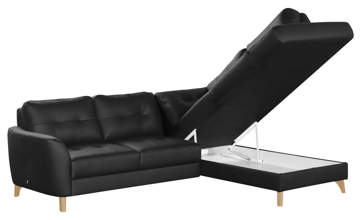 Ecksofa Nordic Schwarz S: 236x190 cm - Buchefarben/Schwarz, Design, Leder/Textil (236/190cm) - Livetastic