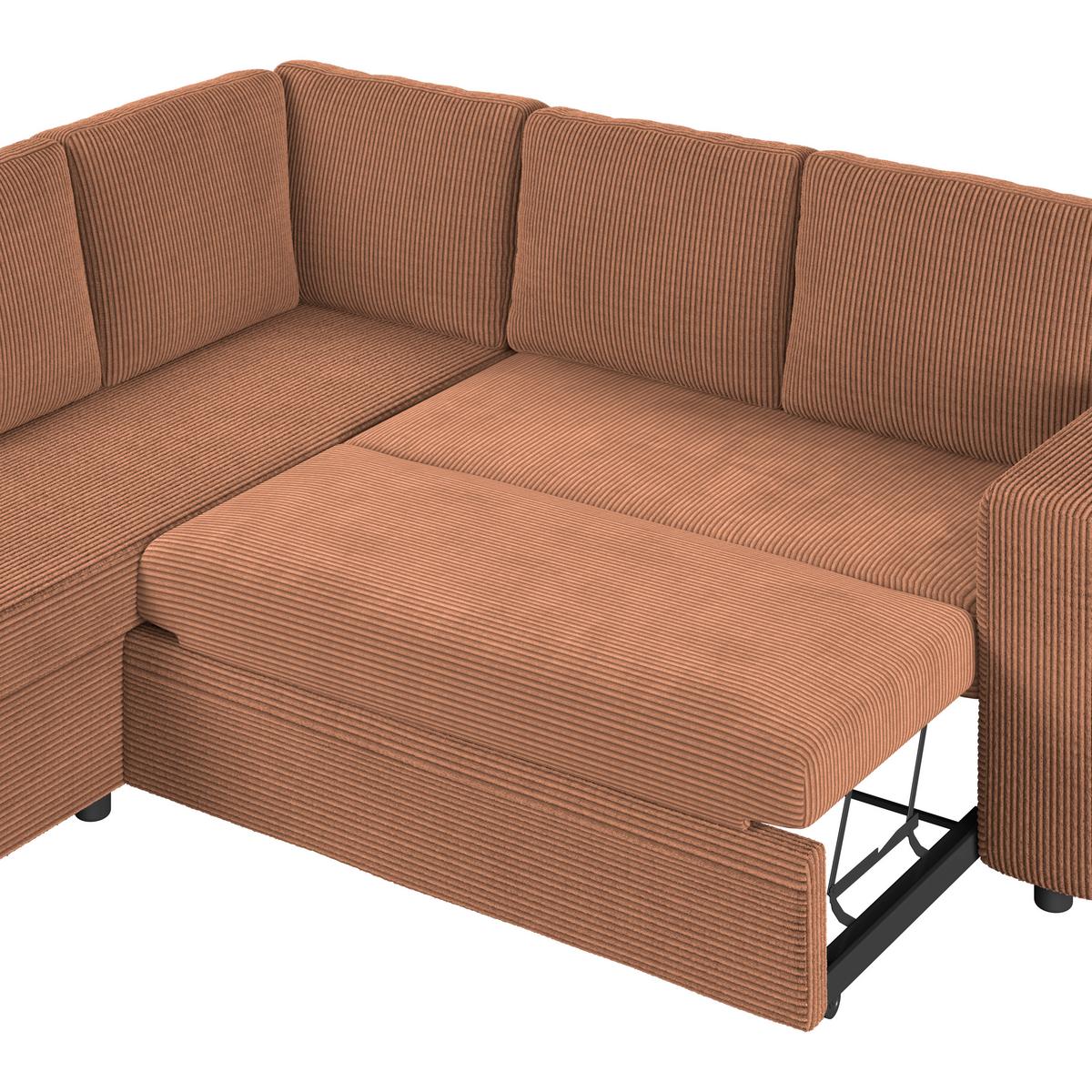 Ecksofa mit Schlaffunktion Toulouse terracotta, 206x224cm - Terracotta/Schwarz, Trend, Holz/Textil (206/224cm)
