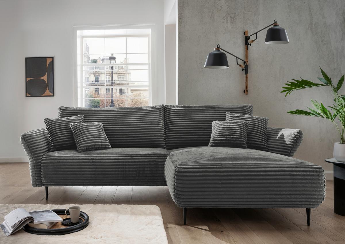 Ecksofa Vanilla Anthrazit S: 178x264-302 cm - Anthrazit/Schwarz, Design, Textil (178/264-302cm) - Livetastic