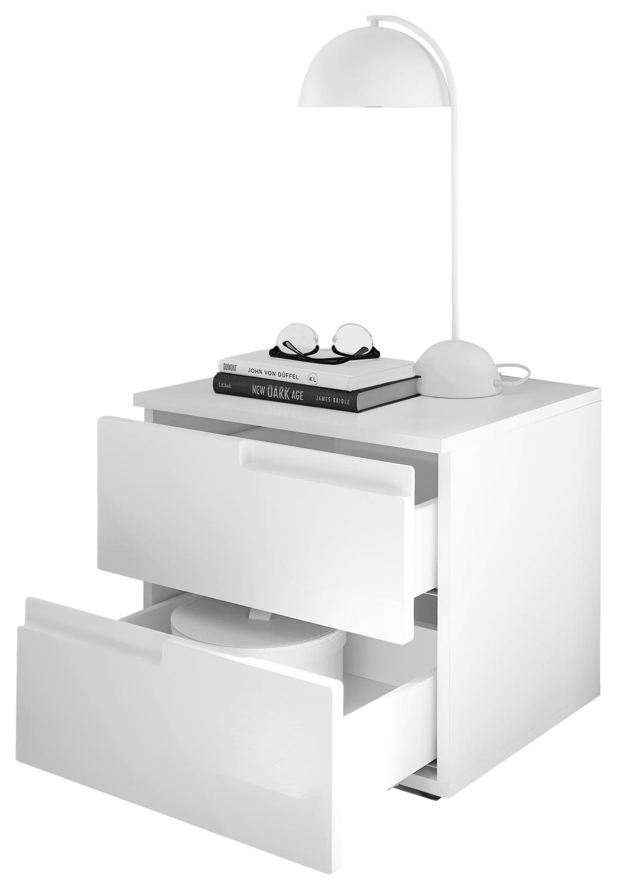 Nachtkästchen Weiß H: 41,7 Cm, Spice 2 - Weiß Hochglanz/Schwarz, MODERN, Holzwerkstoff (46,2/41,7/40cm)