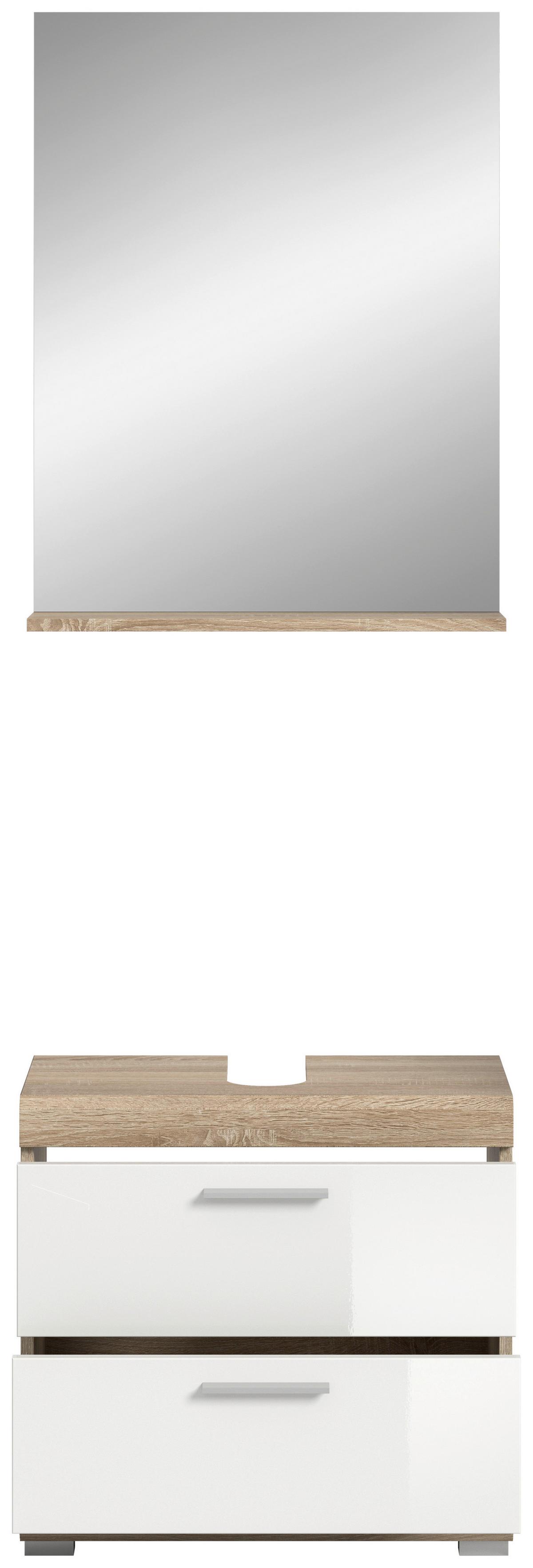Badezimmer Lambada Eiche Dekor/weiß B: 60 Cm - Weiß Hochglanz/Silberfarben, MODERN, Glas/Holzwerkstoff (60cm) - MID.YOU