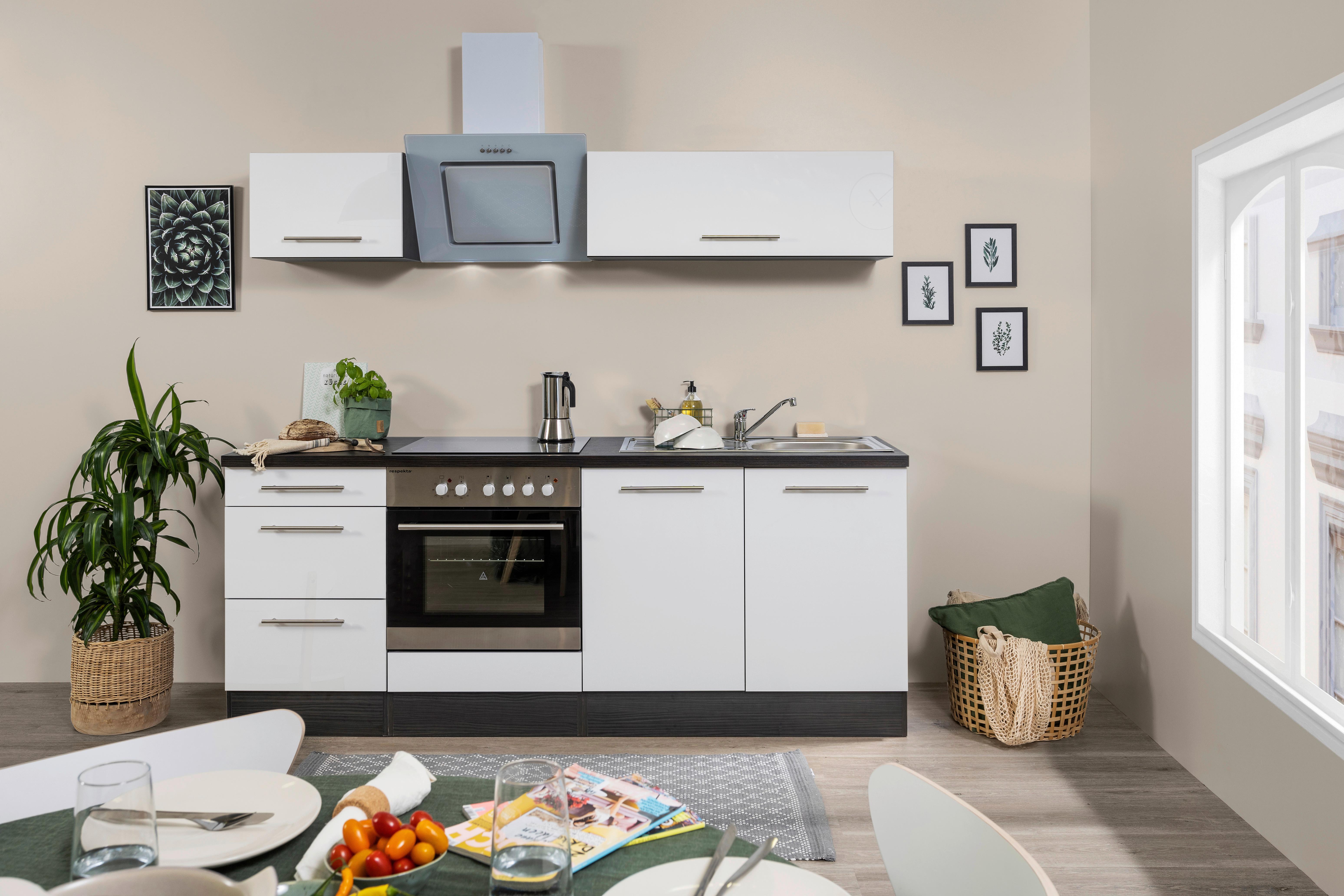 Respekta Küchenzeile mit Geräten cm 210 Weiß/Grau