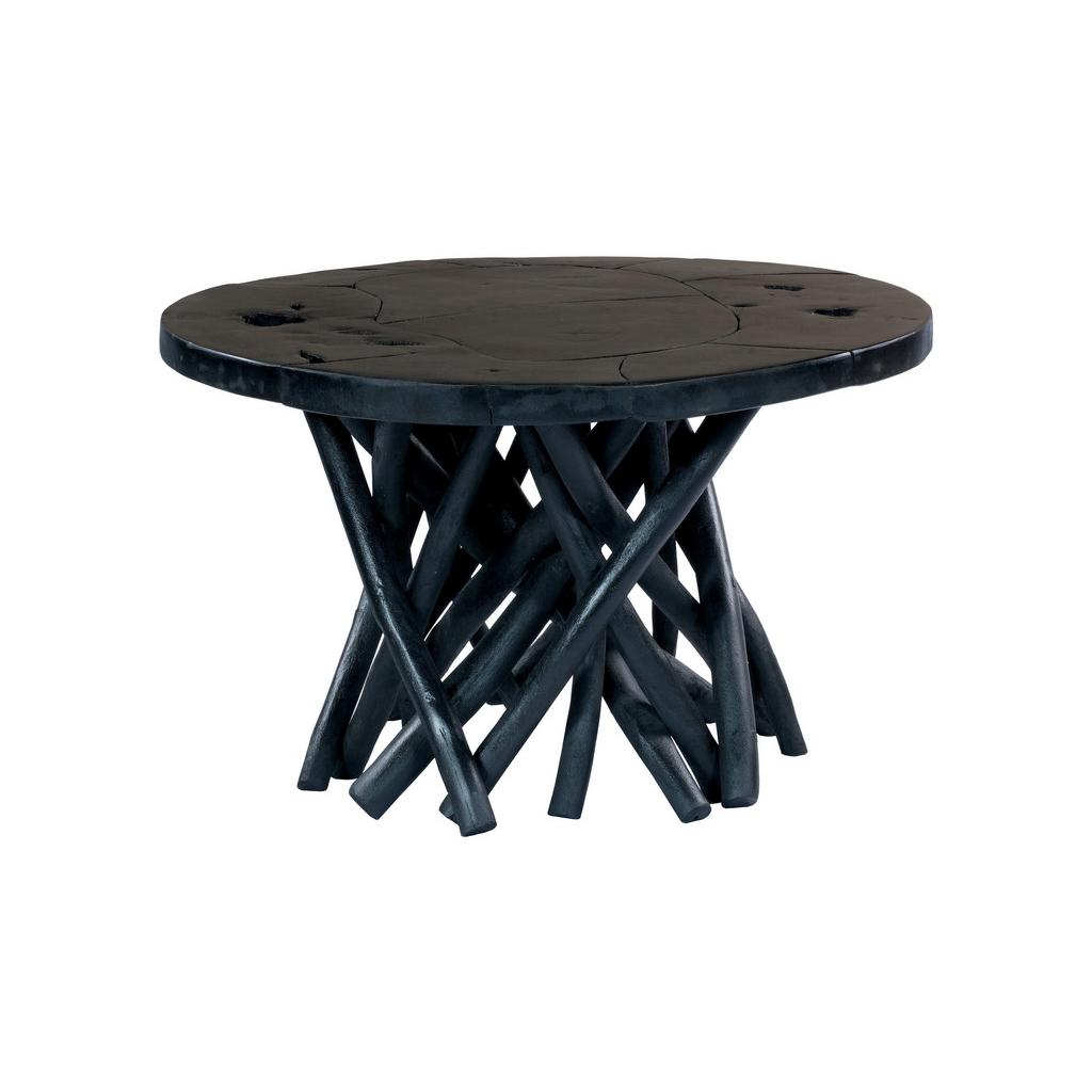 Beistelltisch aus Teakholz Rund Radix, Schwarz