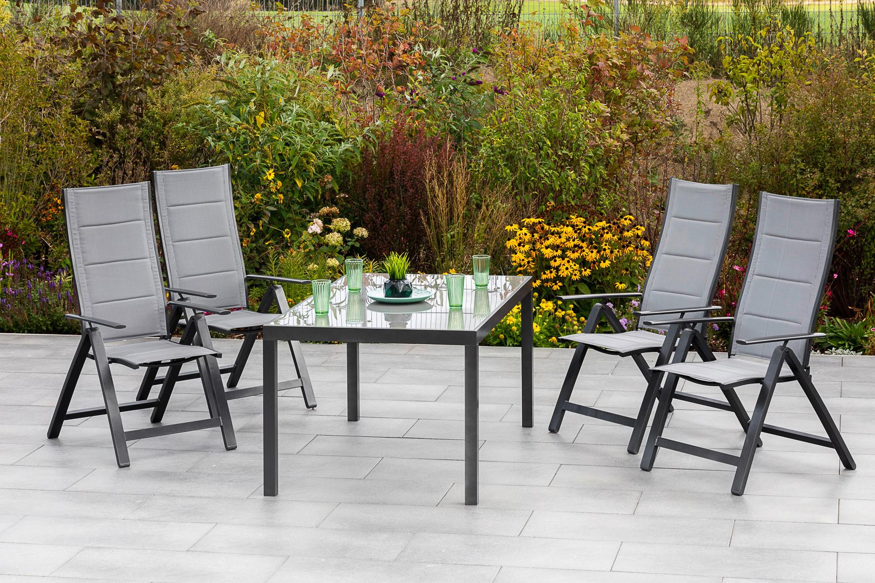 Gartensessel klappbar Florenz Aluminium/Textil - Dunkelgrau/Graphitfarben, KONVENTIONELL, Textil/Metall (63/118/73cm) - Gardenson