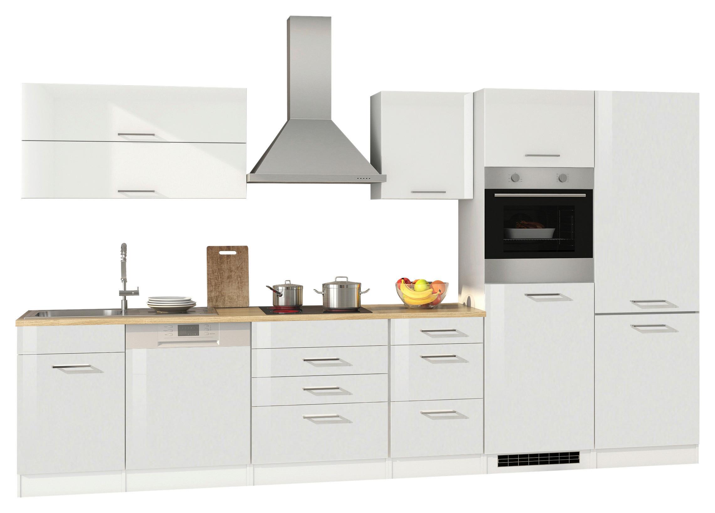 Küchenblock Mailand Weiß B: 360 cm - Weiß Hochglanz/Weiß, MODERN, Holzwerkstoff (360cm) - Held