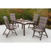 Gartentischgruppe Tinetto 5-Tlg. Aus Aluminium +auflagen - Taupe/Braun, KONVENTIONELL, Glas/Textil - Gardenson
