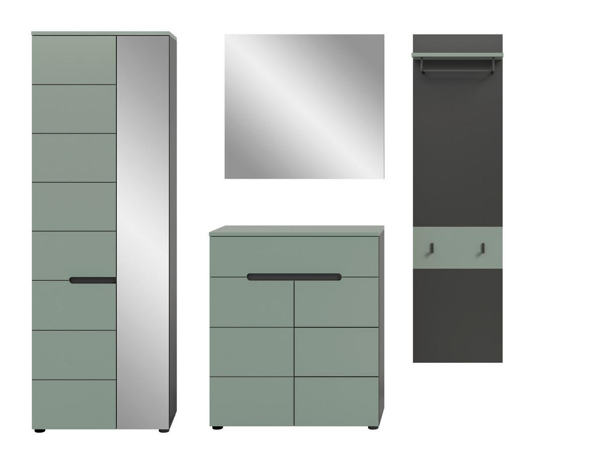 Garderobe Canu 4-Teilig Grau/Grün B: 220 cm - Graugrün, Design, Holzwerkstoff (220/190/37cm) - Livetastic