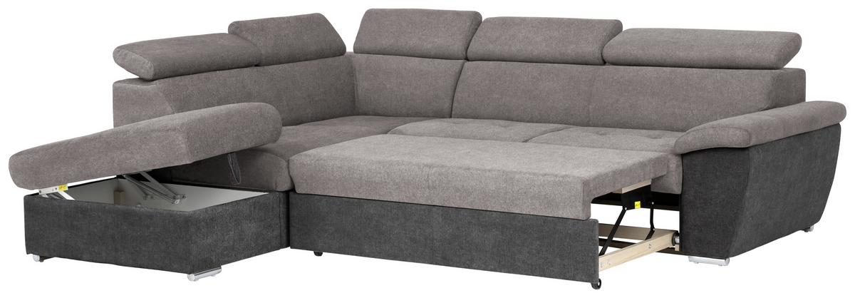 Ecksofa Mit Bettkasten Antero Kopfteile Verstellbar - Chromfarben/Schwarz, Design, Textil (216/262cm) - Livetastic