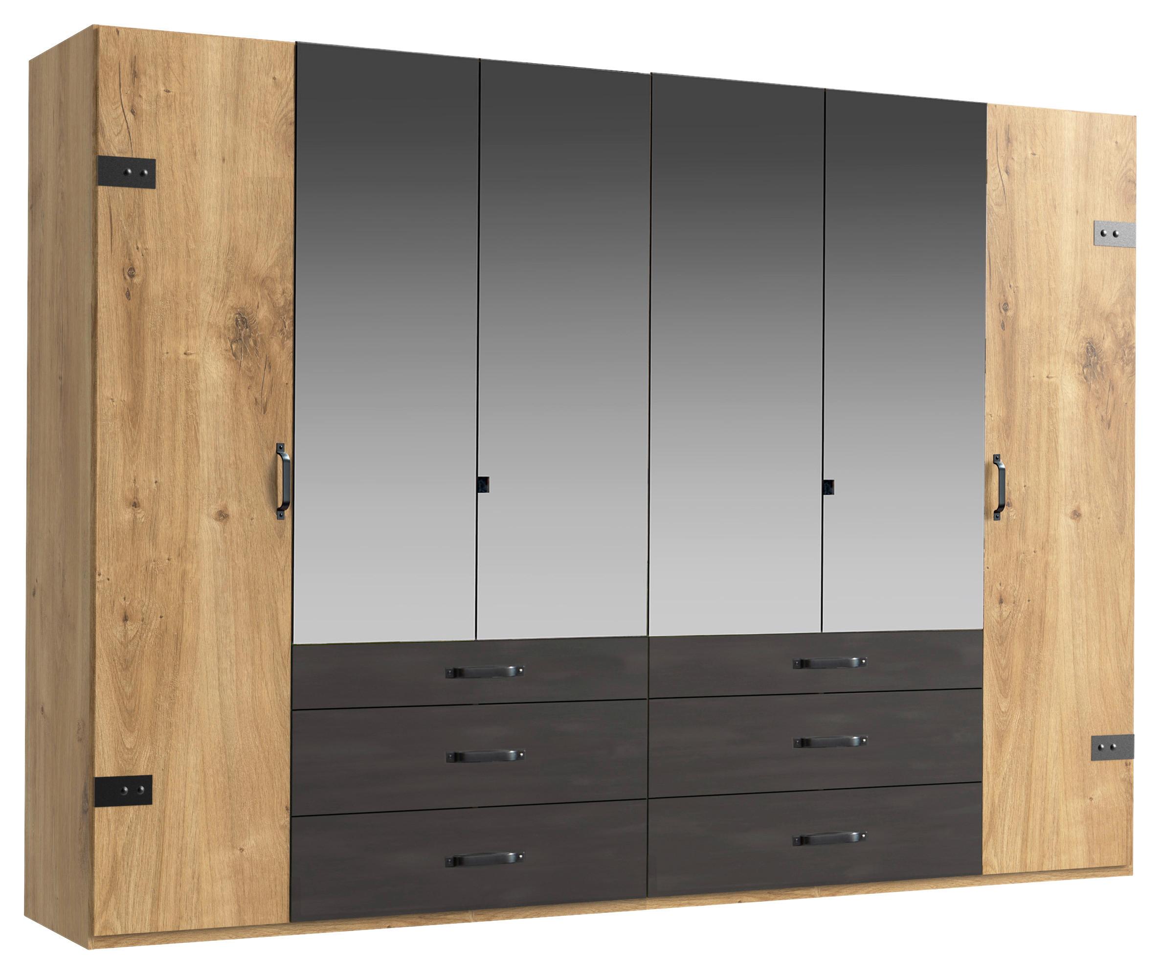 Drehtürenschrank mit Spiegel + Laden 300cm Detroit, Eiche