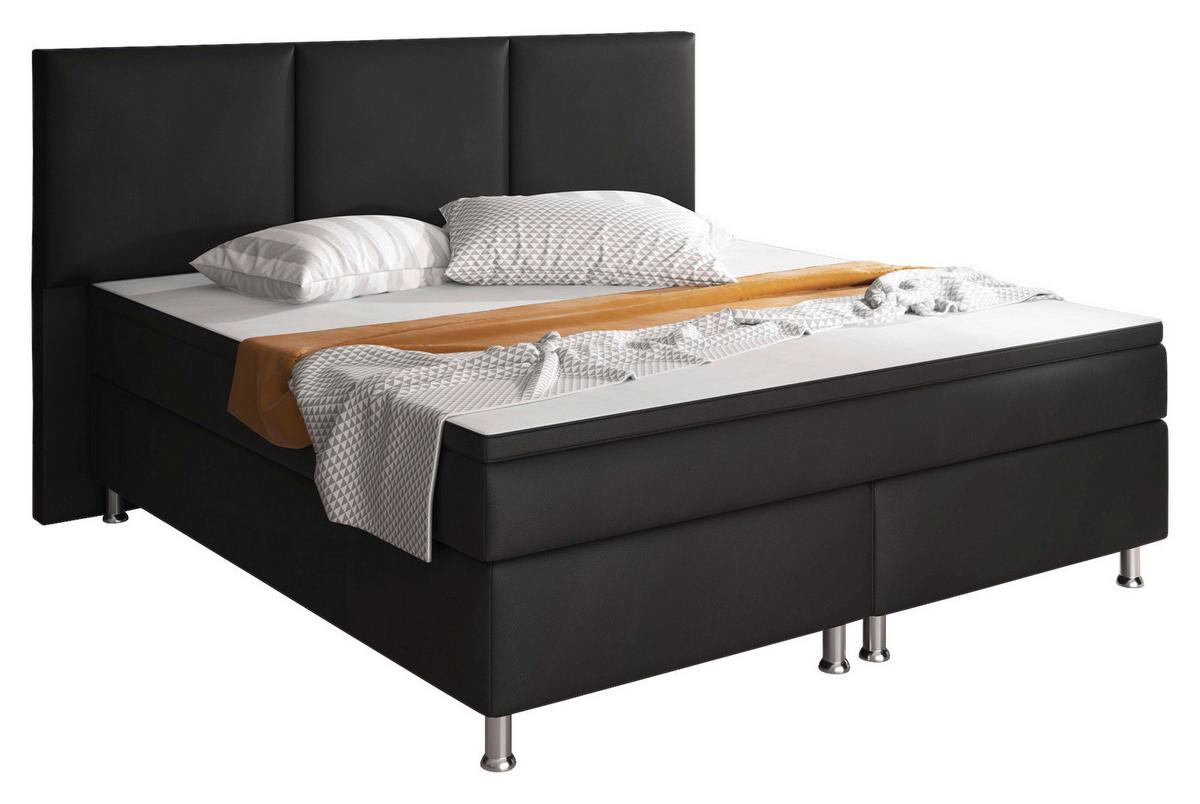 Boxspringbett Mit Topper Lederlook 180x200 Oslo - Silberfarben/Schwarz, KONVENTIONELL, Leder/Textil (180/200cm) - MID.YOU