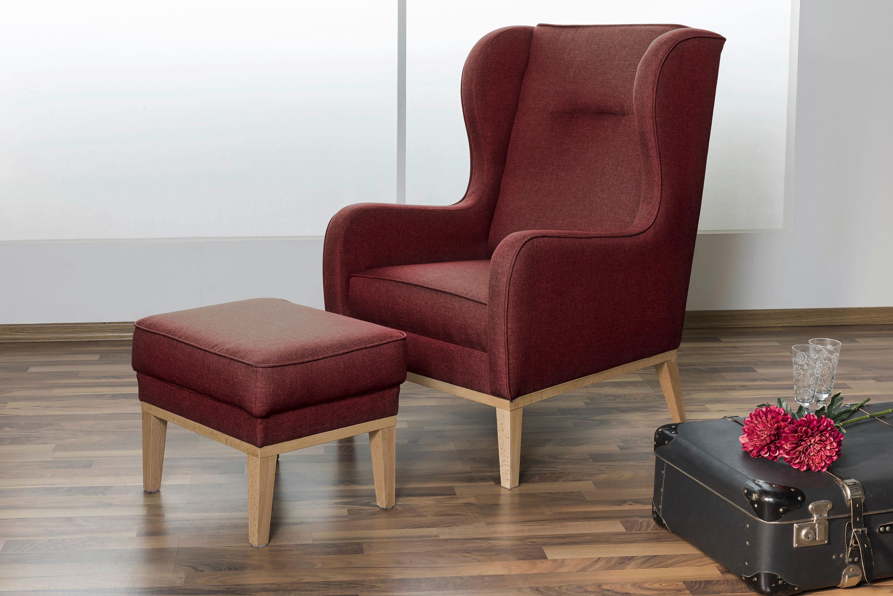 Ohrensessel Angelo - Rot/Naturfarben, KONVENTIONELL, Textil (66/104/78cm) - Max Winzer