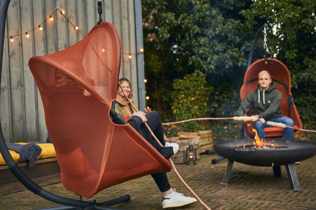 Hängesessel Mit Gestell Mit Sitz- Und Rückenkissen - Anthrazit/Rot, KONVENTIONELL, Kunststoff/Textil (123/192/102cm) - Siena Garden