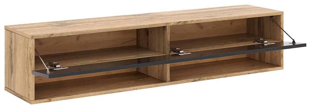 Lowboard Derby 140 - Schwarz Hochglanz/Eiche Wotan, Design, Holzwerkstoff (140/31,5/32,5cm) - Livetastic